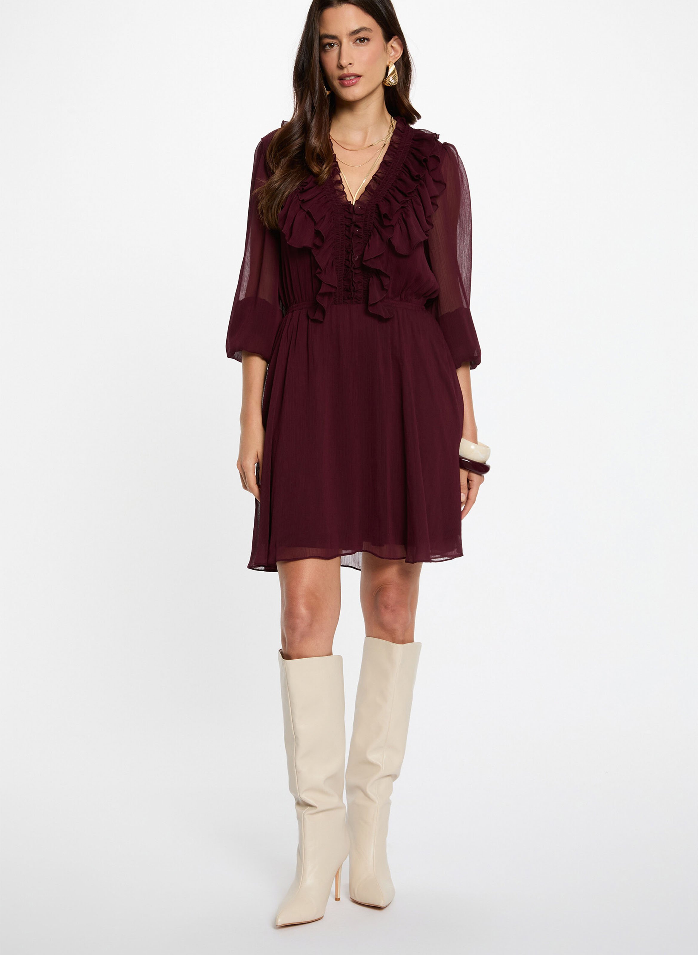 Korte jurk met V-hals MORGAN Purple