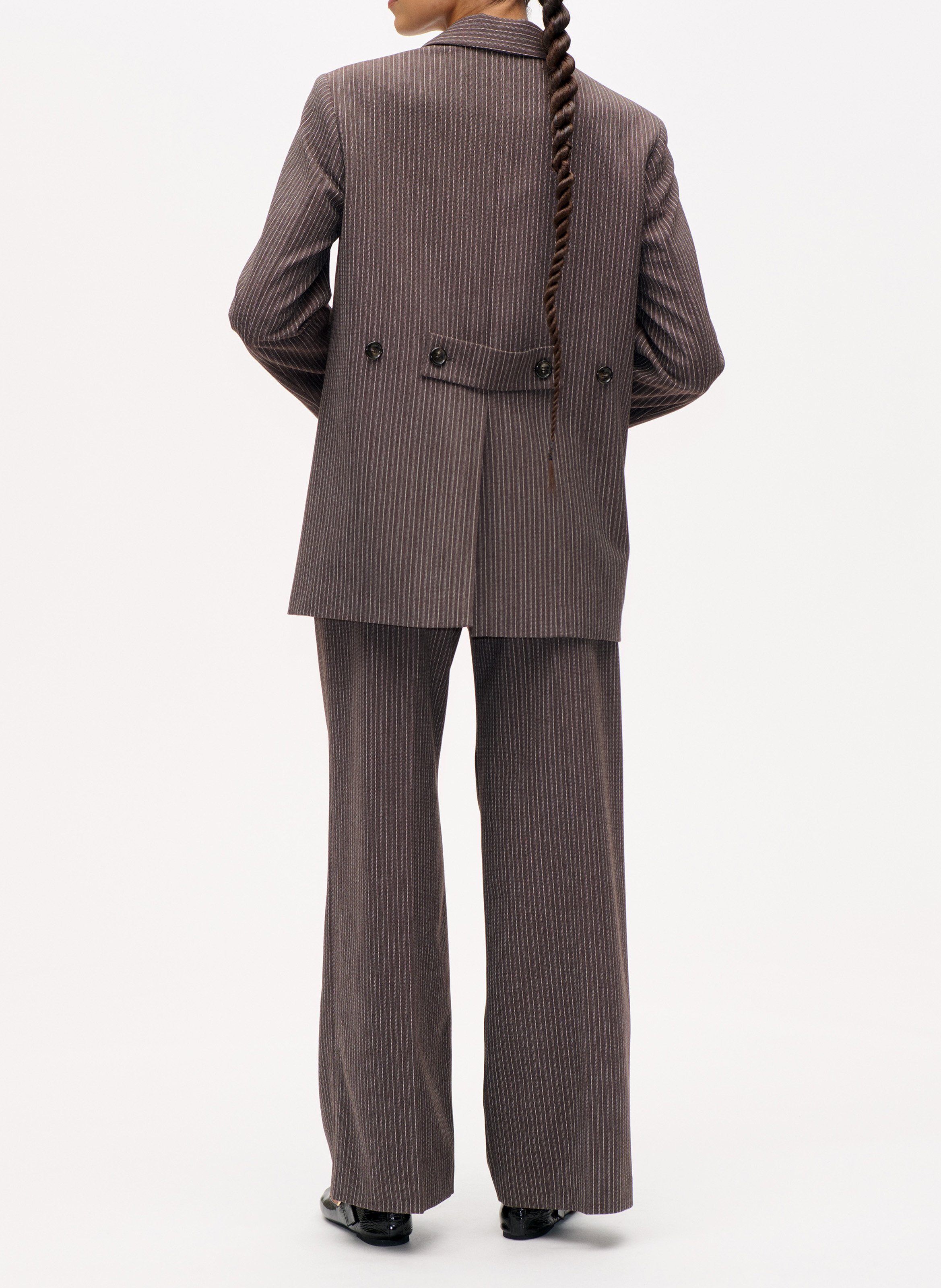 Veste tailleur droite rayé en fibres recyclées mélangées BAUM UND PFERDGARTEN Marron