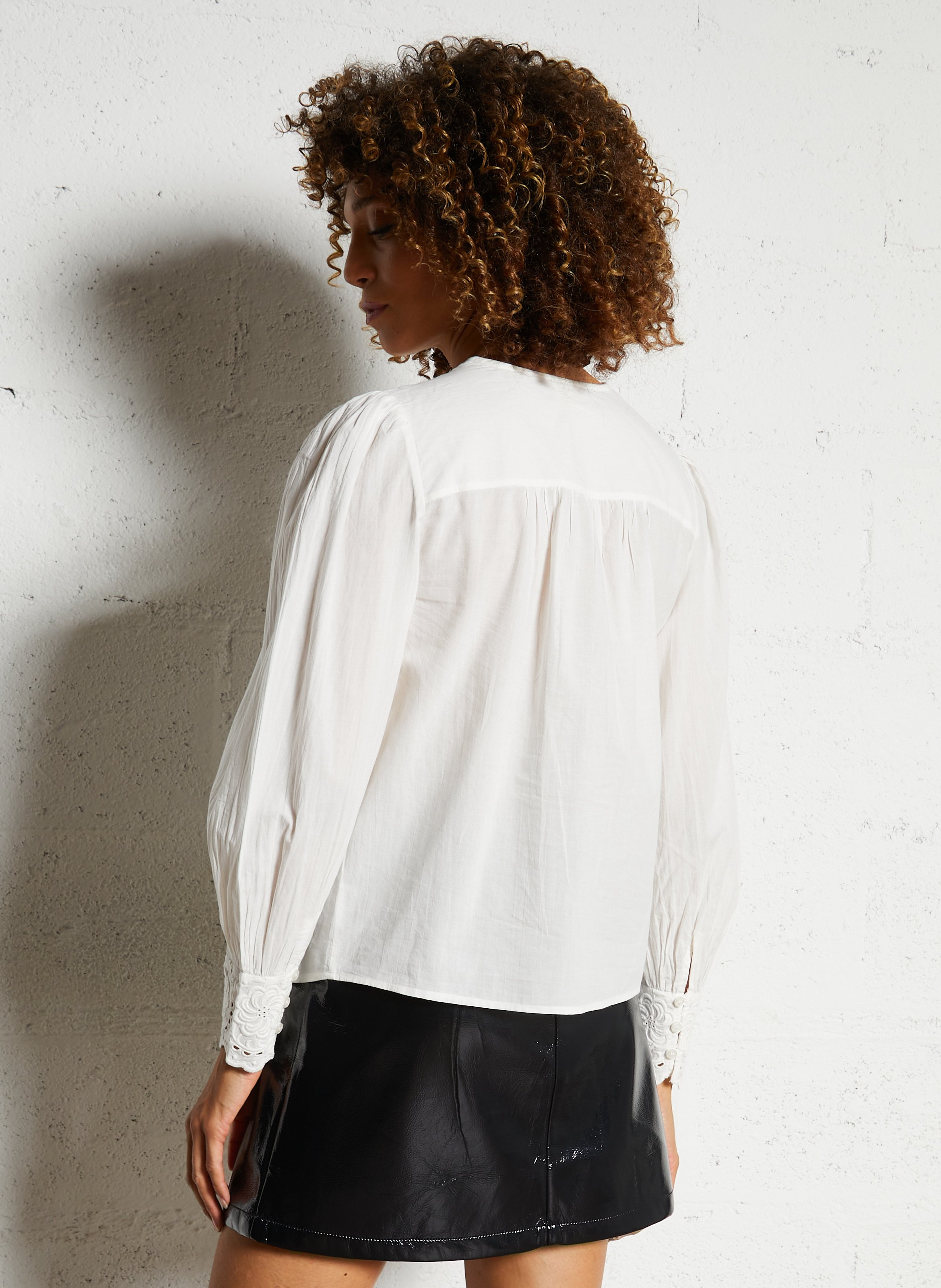 Embroidered cotton straight top PETITE MENDIGOTE Beige