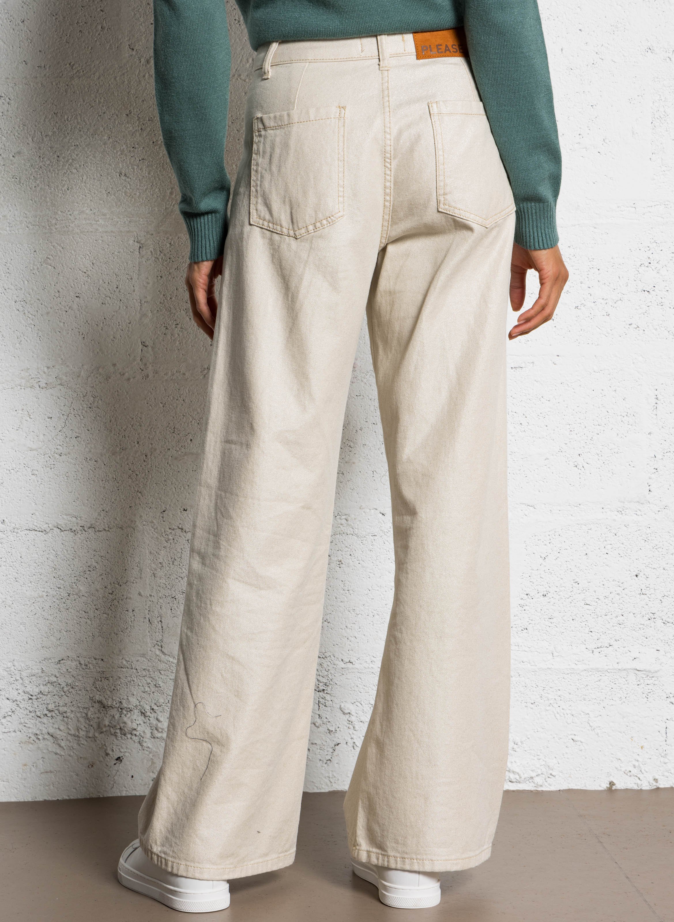 Jean large pailleté à poches PLEASE Beige