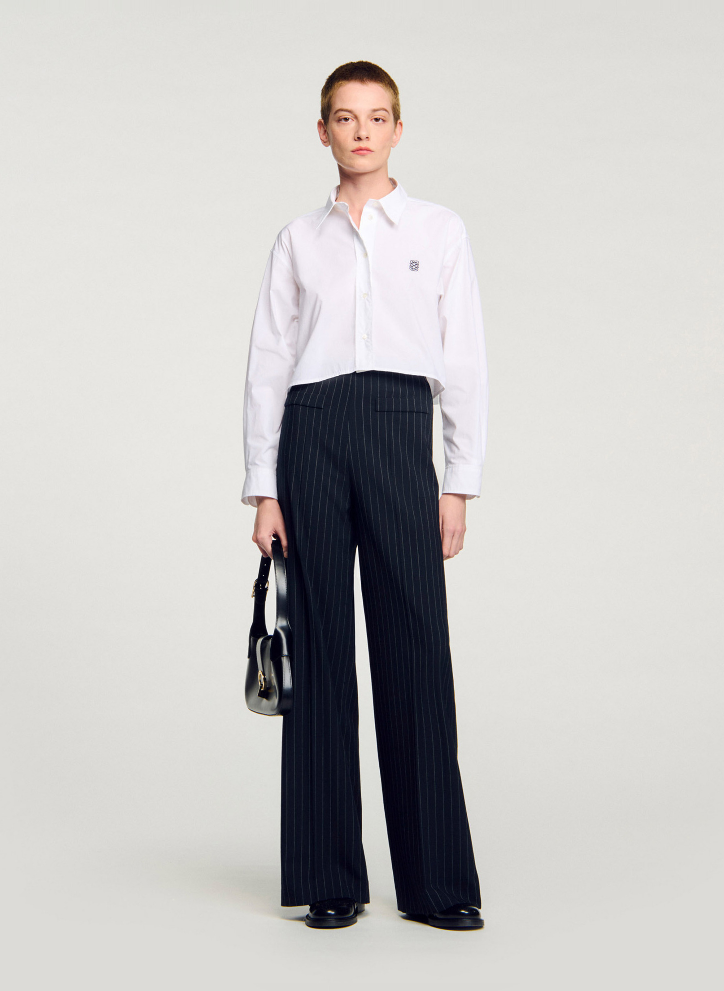 Pantalon droit rayé SANDRO Noir