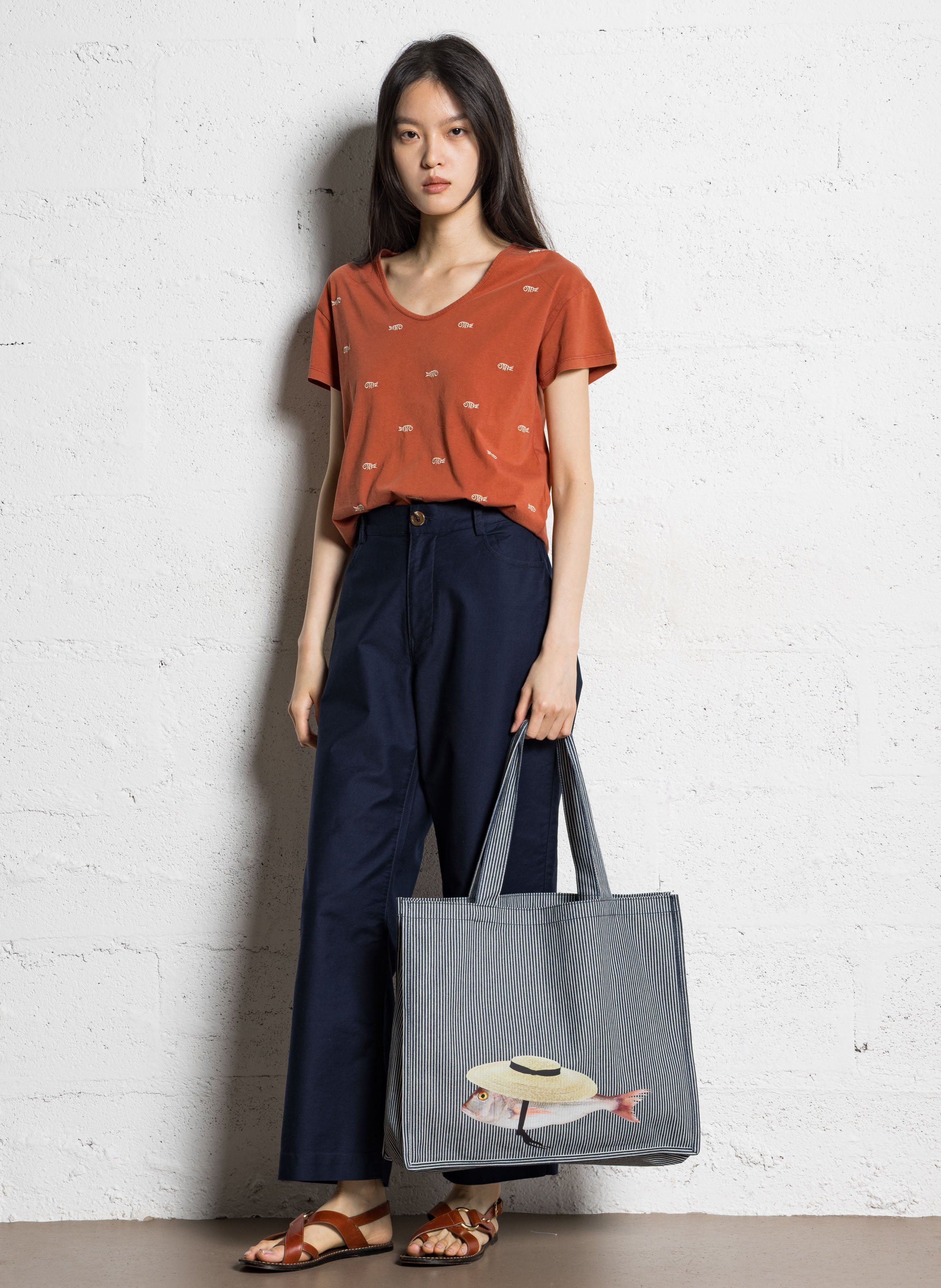 Sac cabas en coton rayé NICE THINGS Bleu