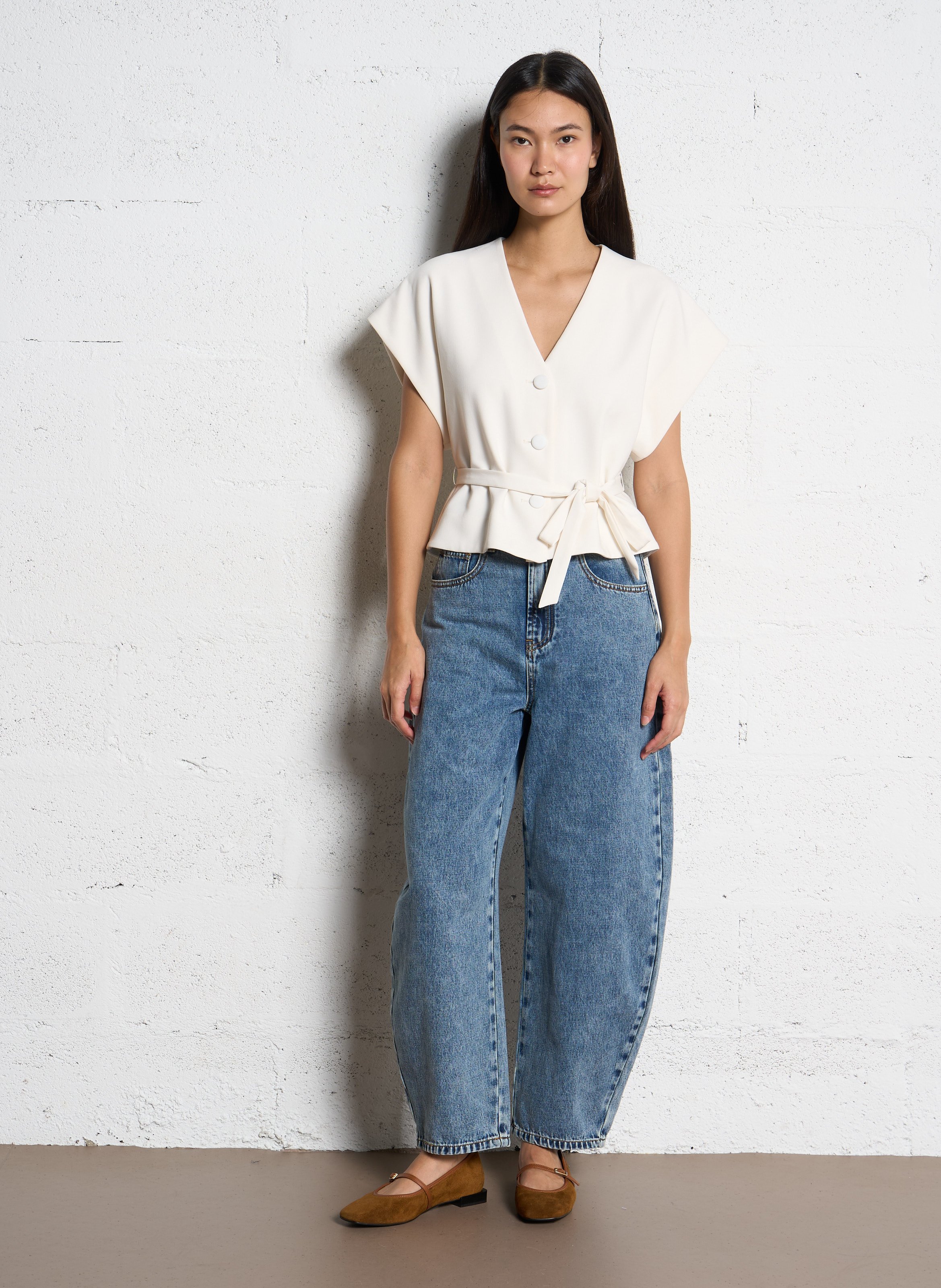 Veste droite col V SUNCOO Blanc