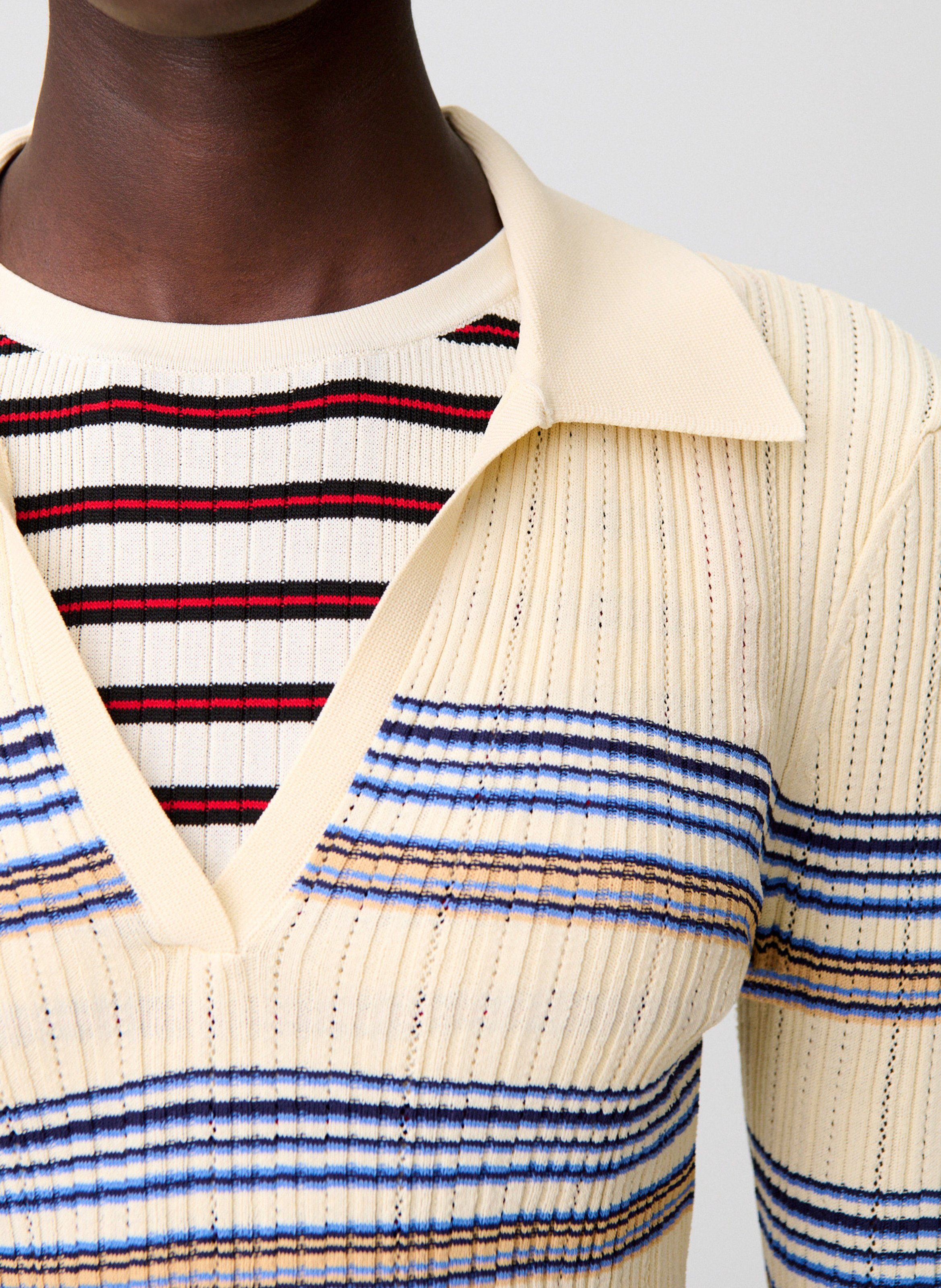 Striped knit polo collar top CLAUDIE PIERLOT Multicolored