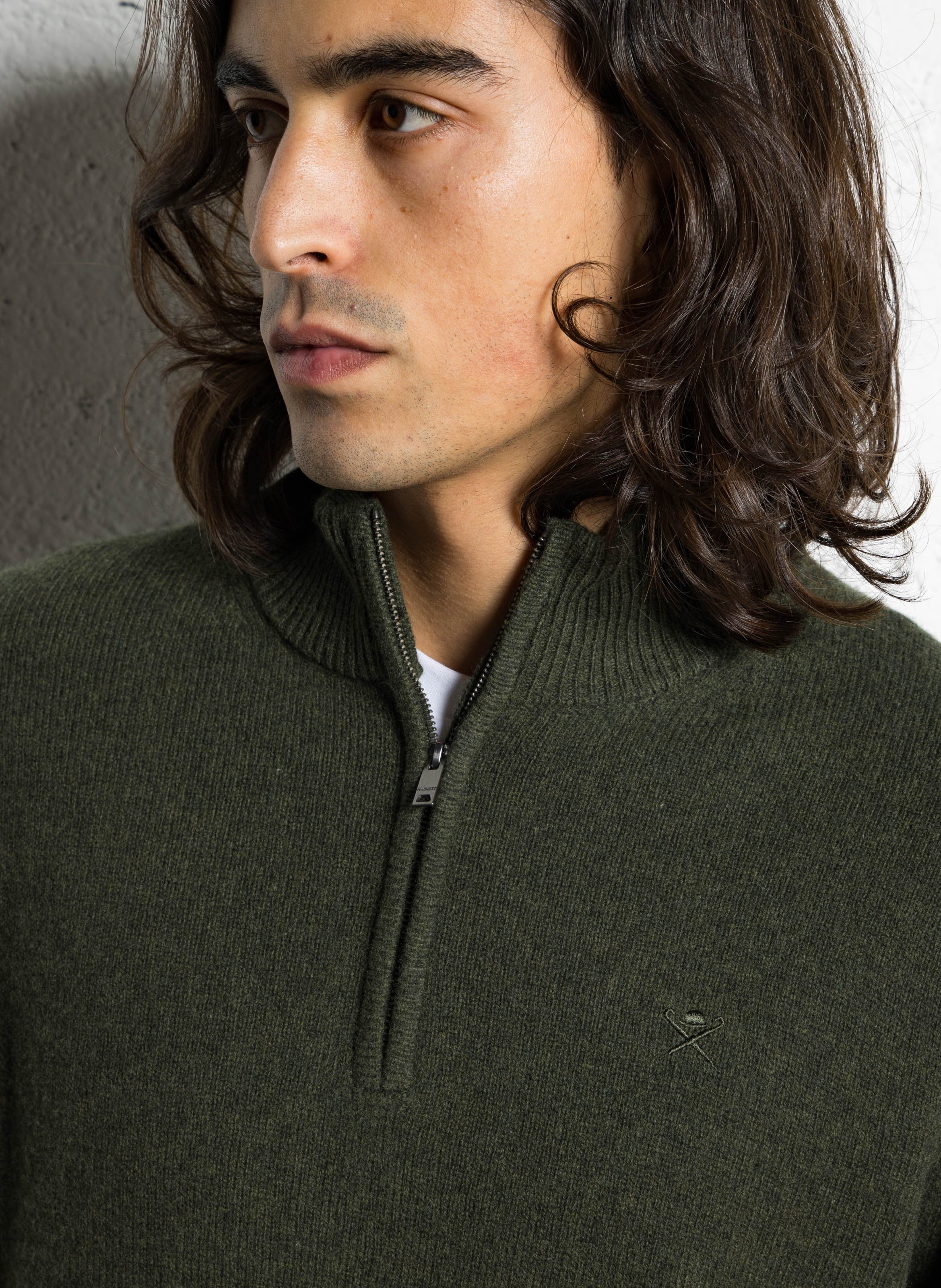 Pull col montant zippé en laine HACKETT Vert