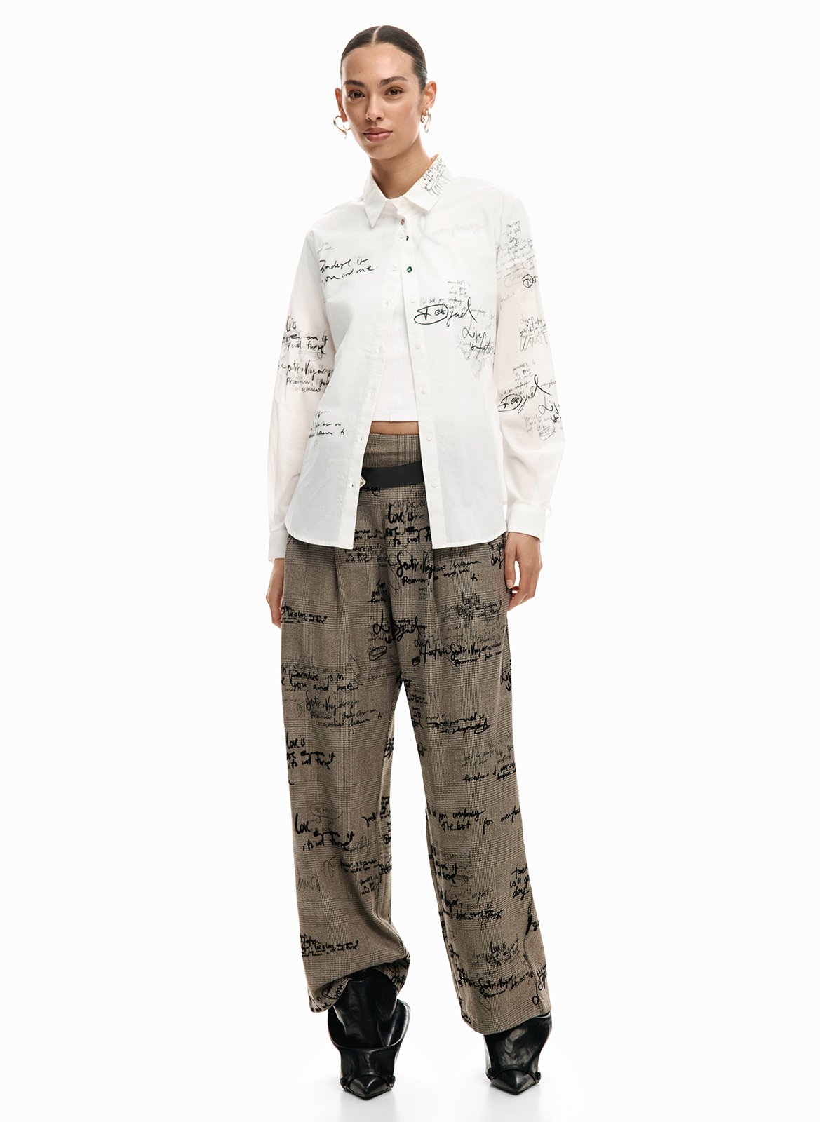 Soepelvallend katoenen overhemd met print DESIGUAL Wit