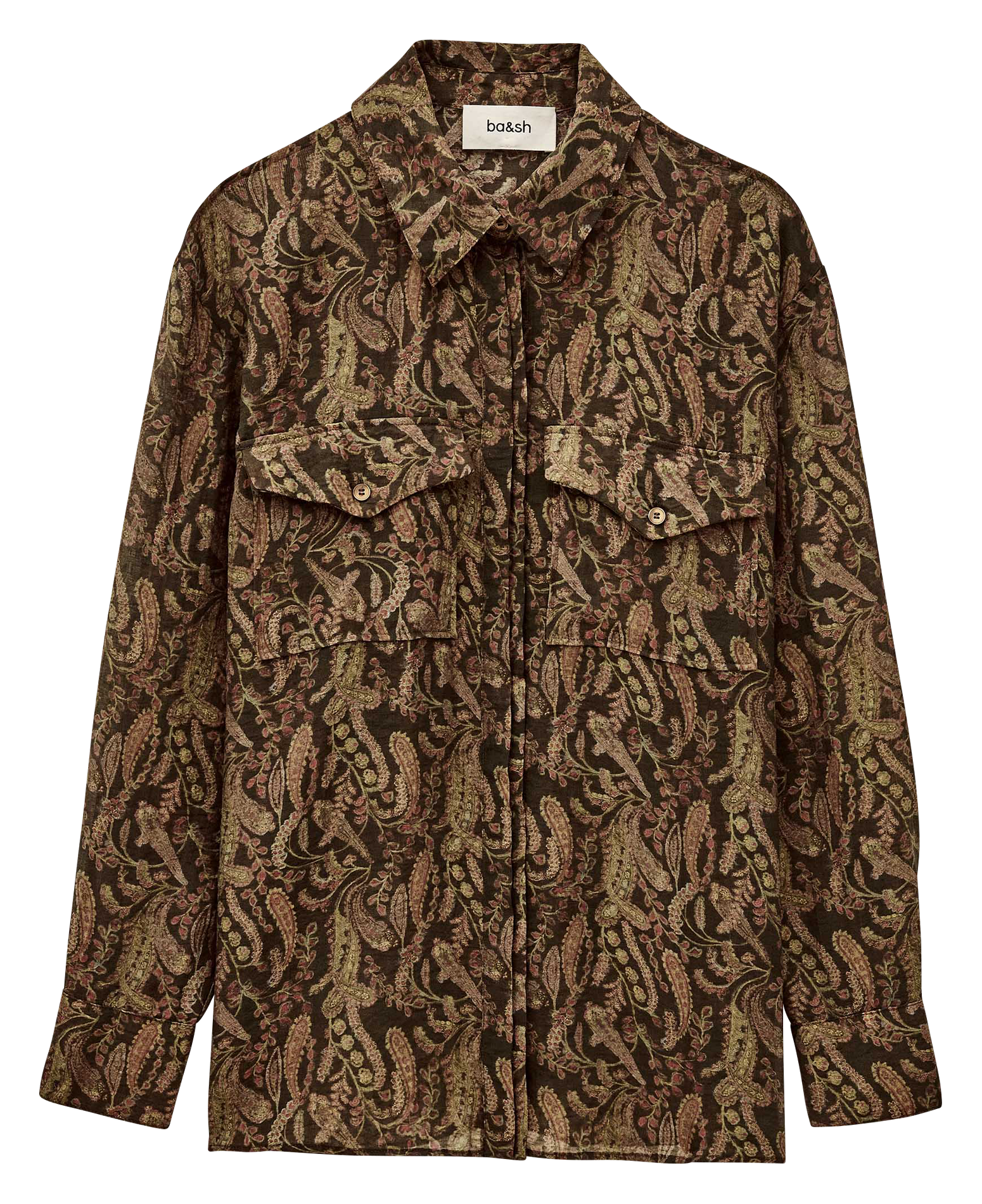 Chemise droite col classique imprimée BA&SH Kaki