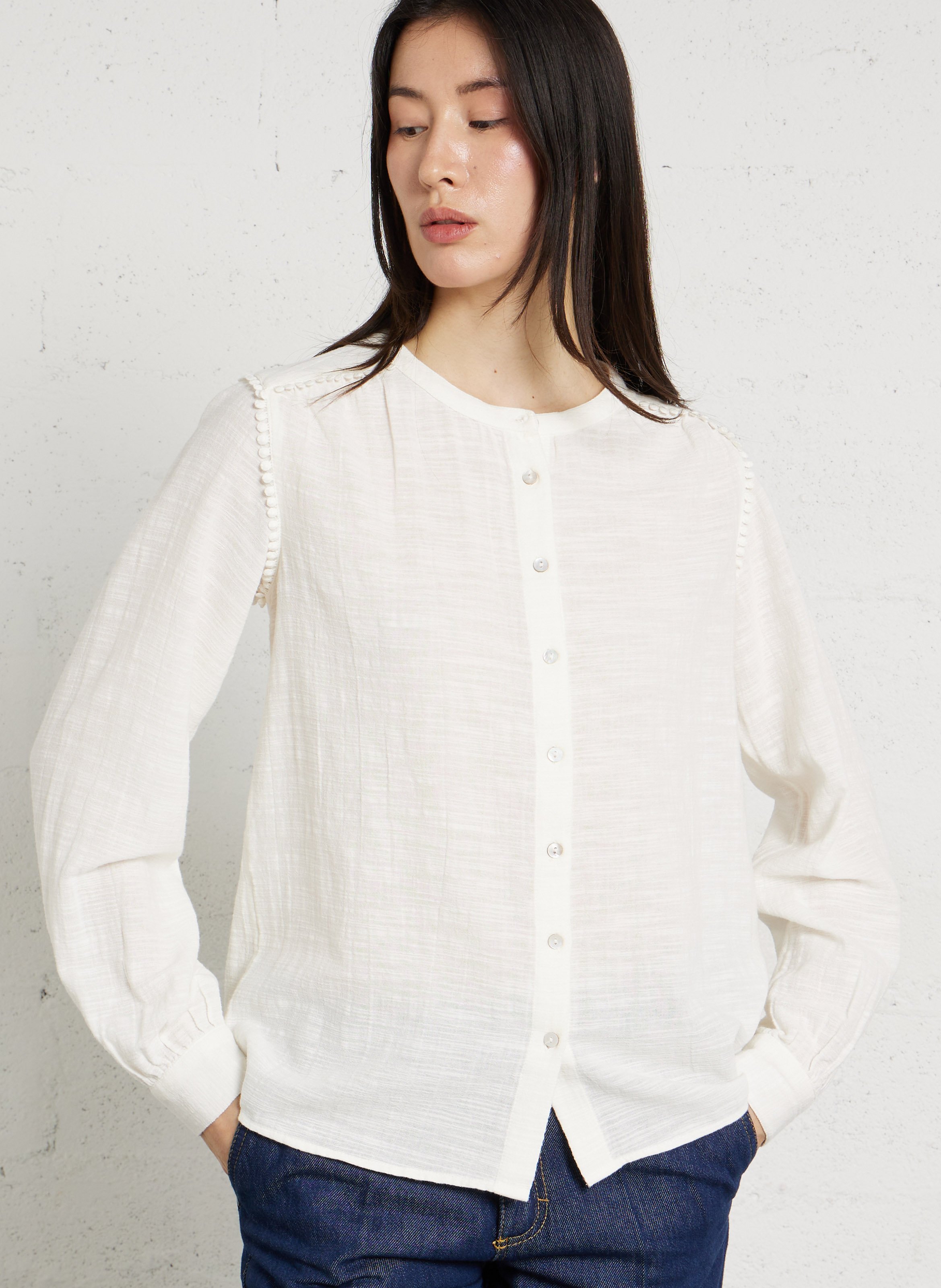 Chemise col rond en coton MAISON 123 Beige