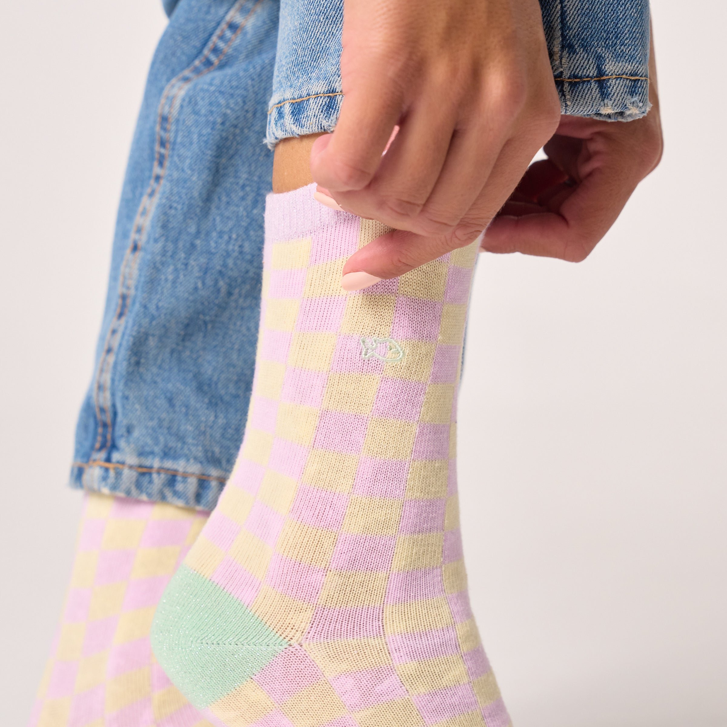 Combed cotton checkered socks BILLYBELT Purple