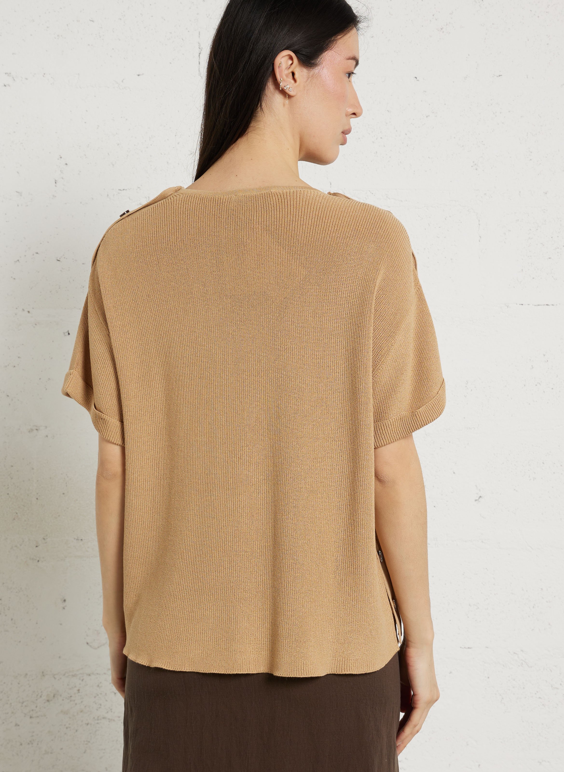 Oversize Rundhalsausschnitt Pullover mit Knöpfen LA PETITE ETOILE Braun