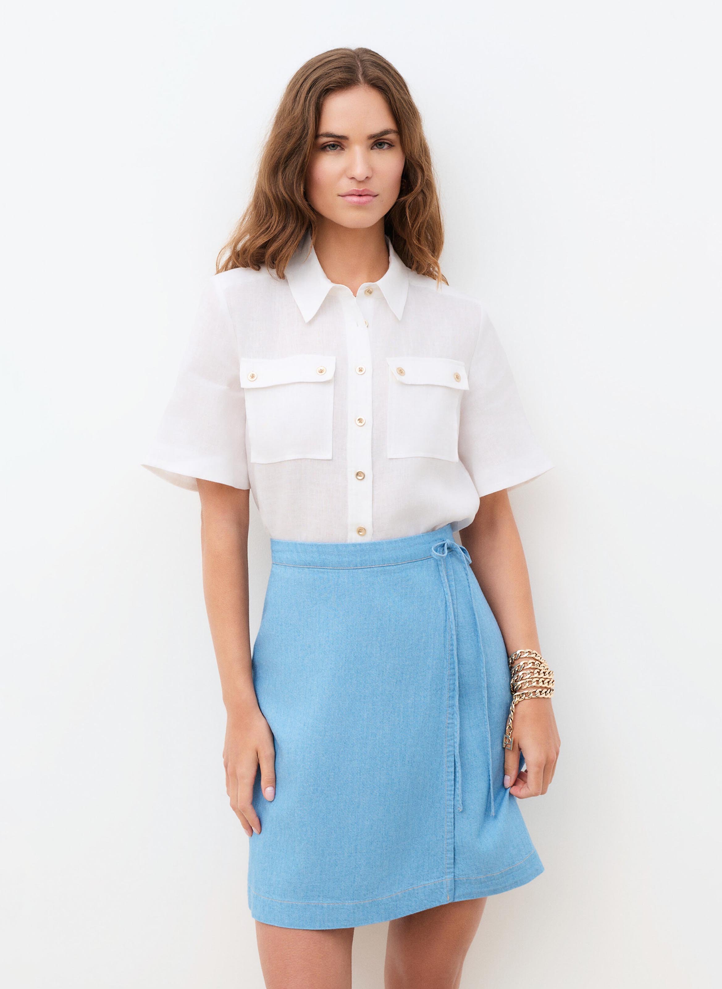 Gerade geschnittenes Leinenhemd mit klassischem Kragen CAROLL Weiss