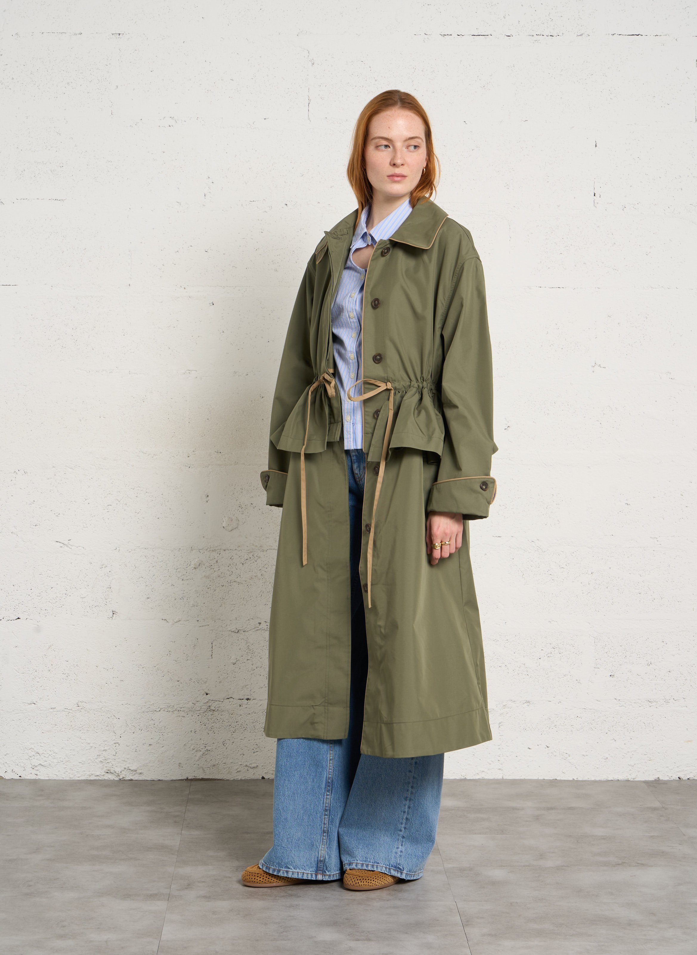 Oversized coat in blended organic cotton DAMSON MADDER Green