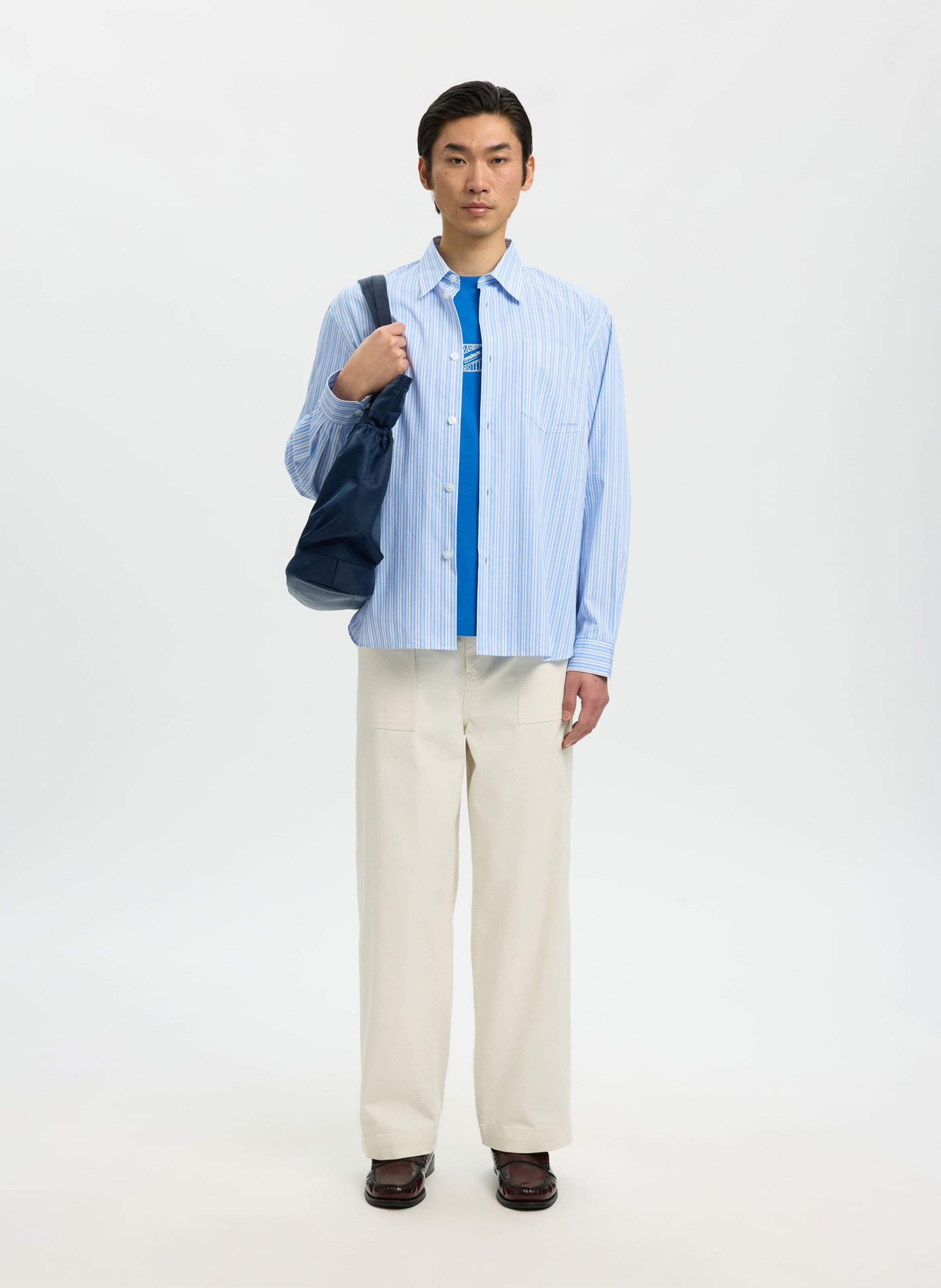 Chemise col classique à rayures SELECTED Bleu