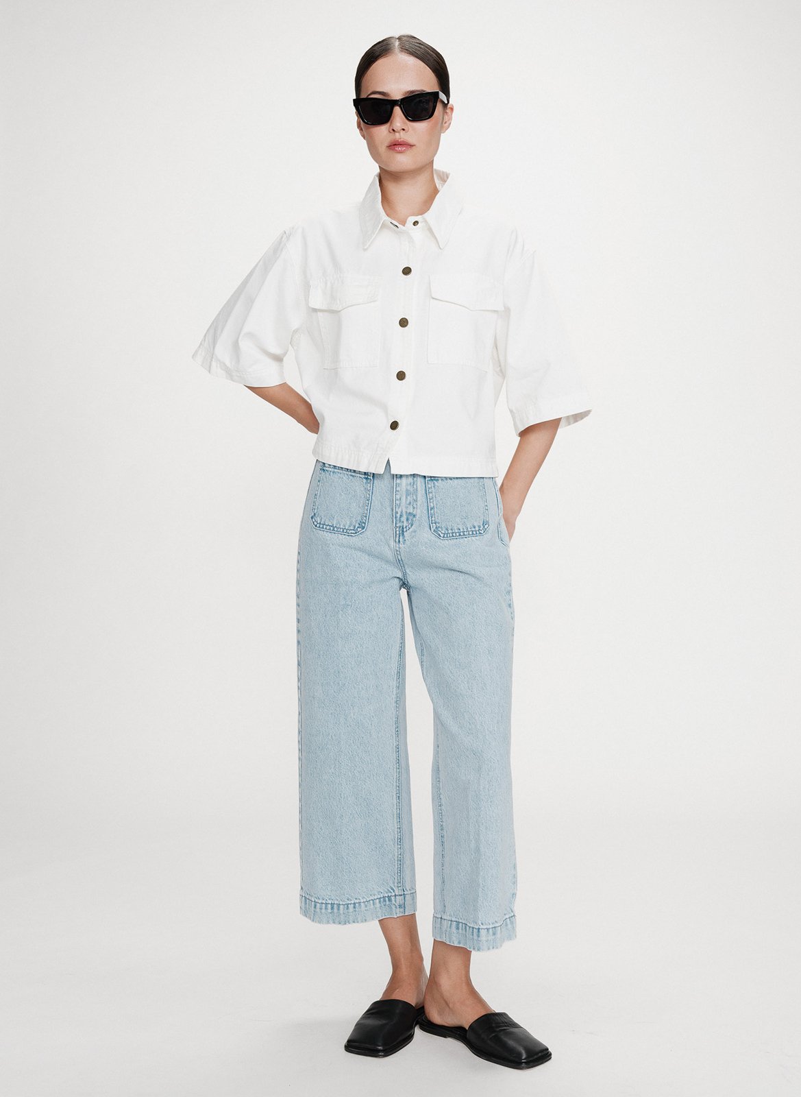 Jean droit 7/8ème uni  GRACE ET MILA Bleu