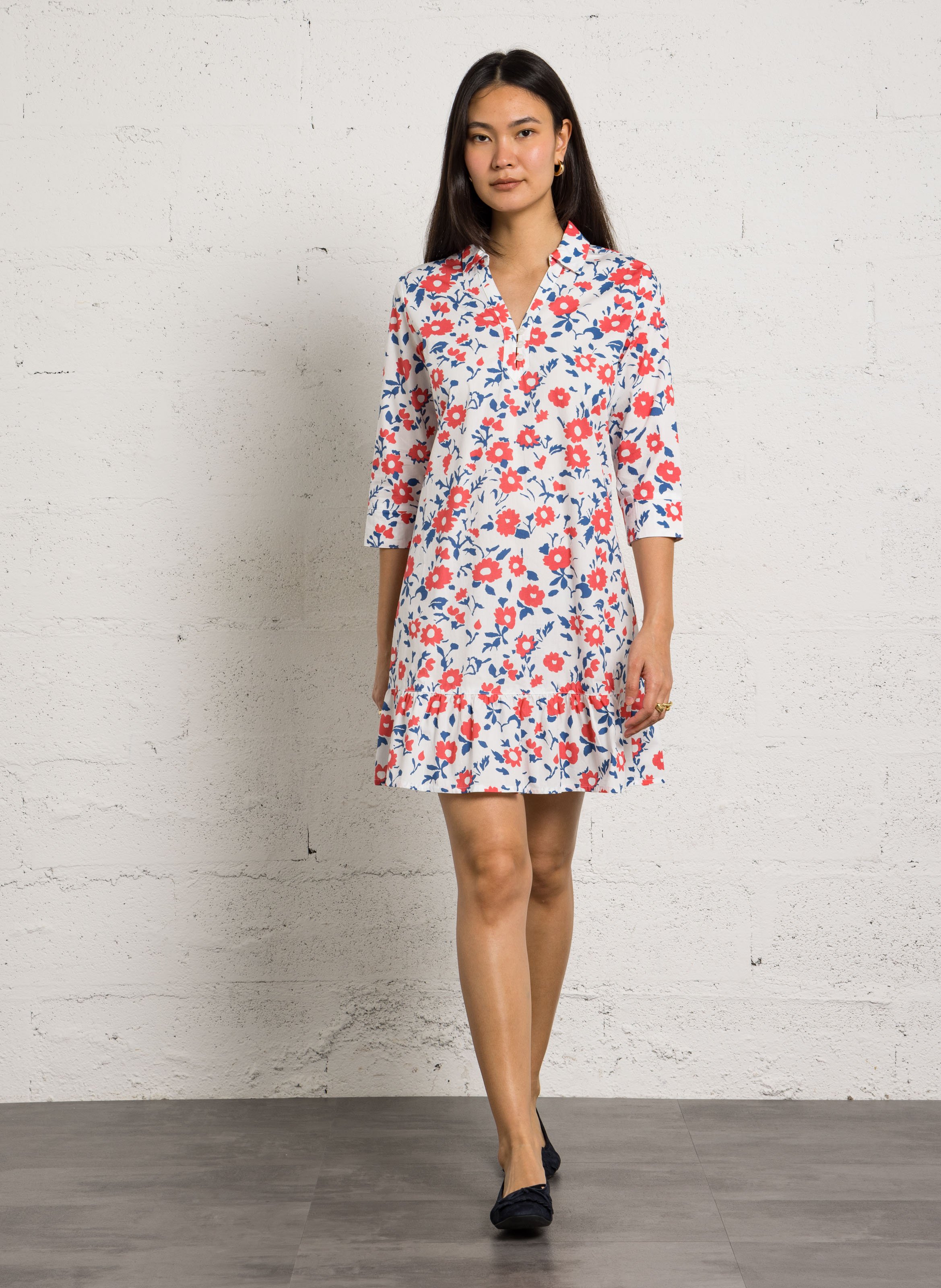 Loose-fit printed cotton midi dress ARMOR LUX Red