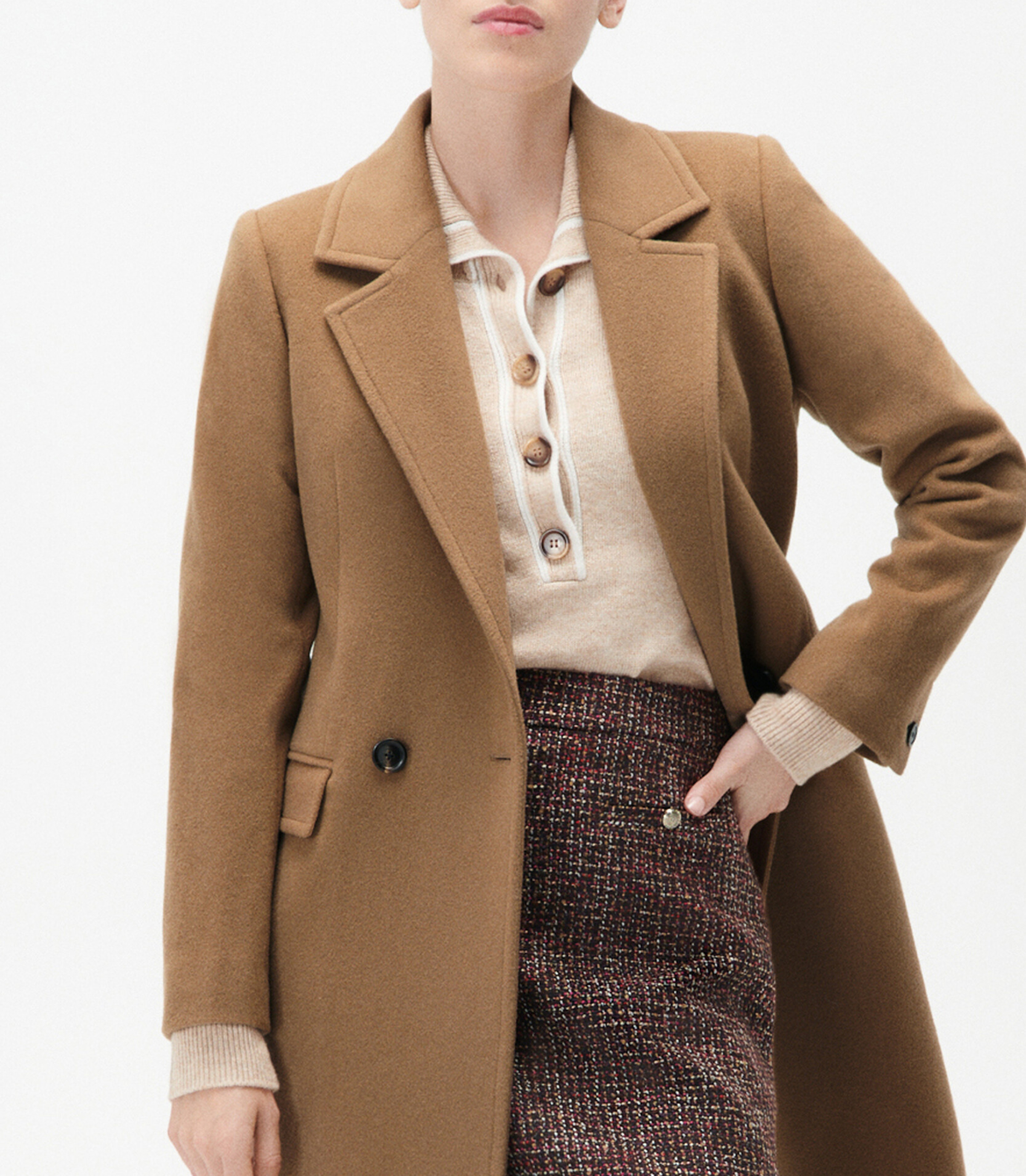 Manteau col tailleur CAROLL Marron