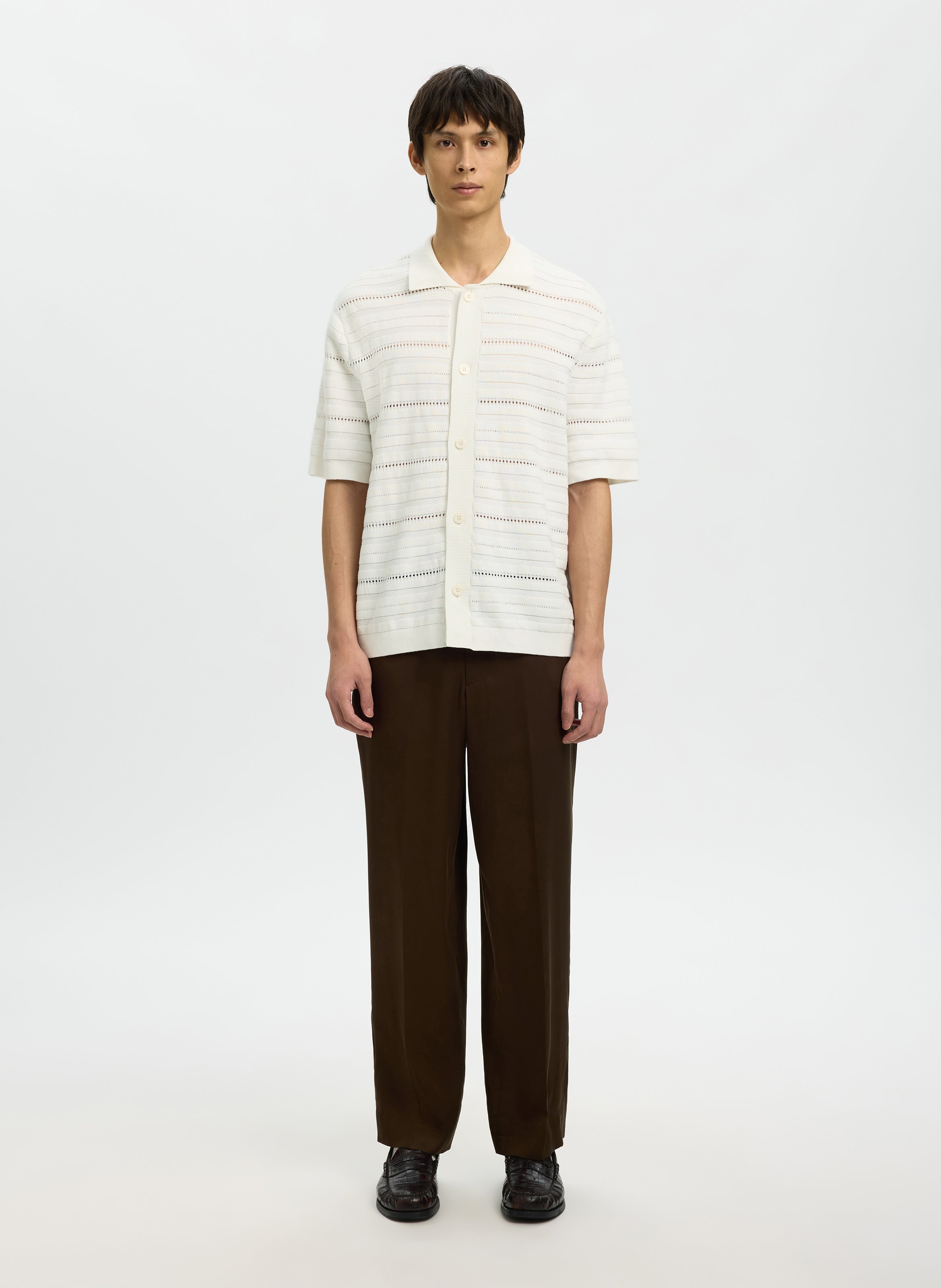 Gilet droit col classique en coton bio SELECTED Beige