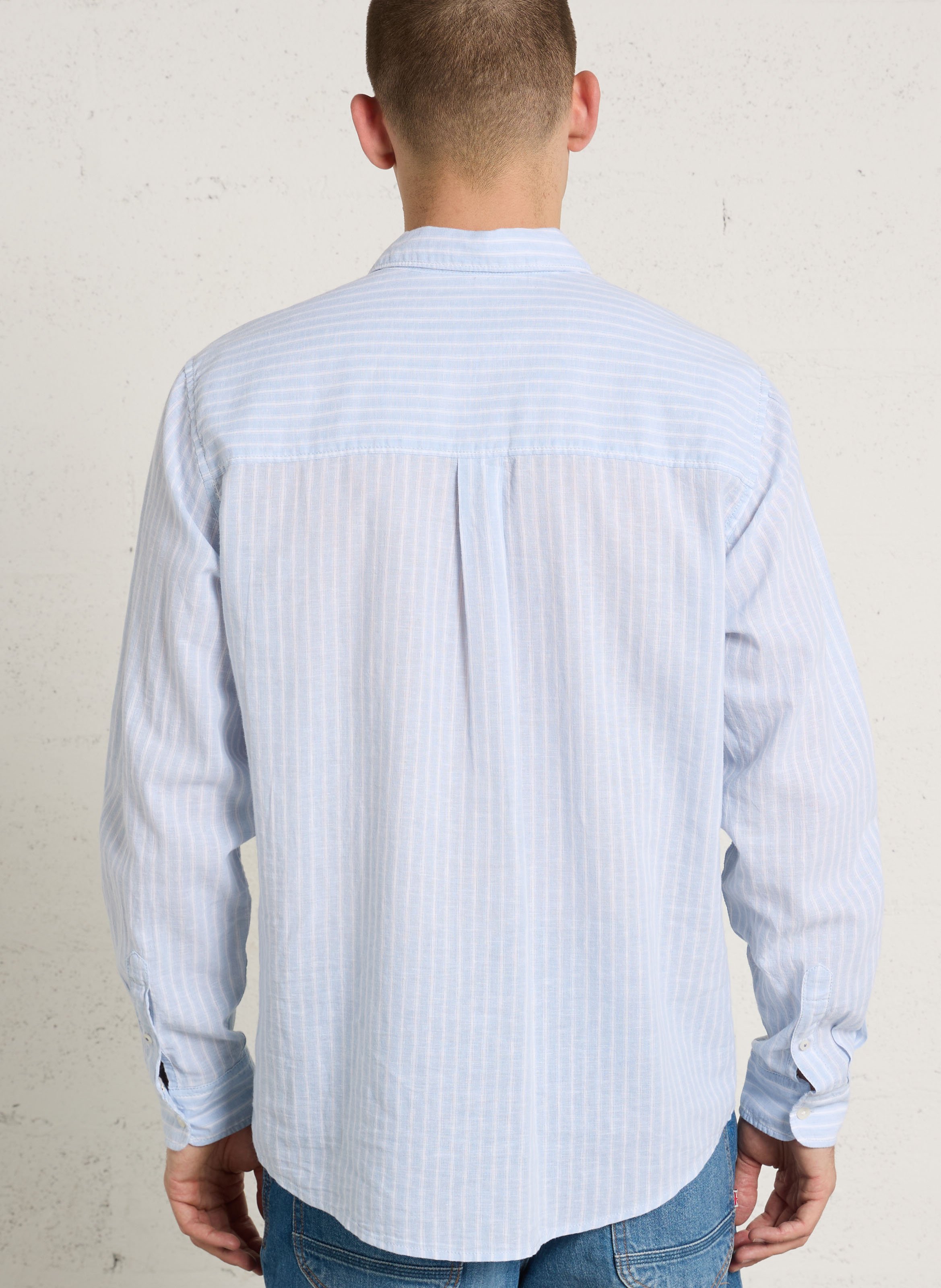 Regular-fit shirt with classic striped collar in linen and cotton PEPE JEANS Blue