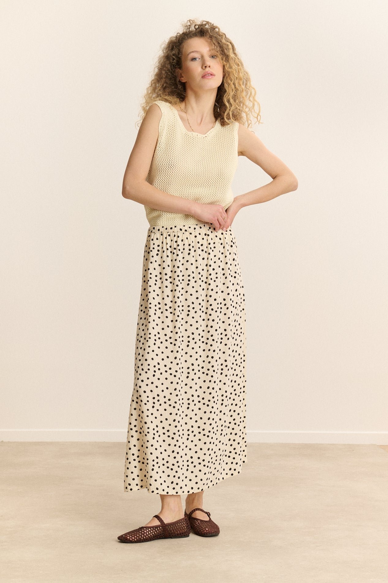 Polka dot midi skirt GARANCE PARIS White