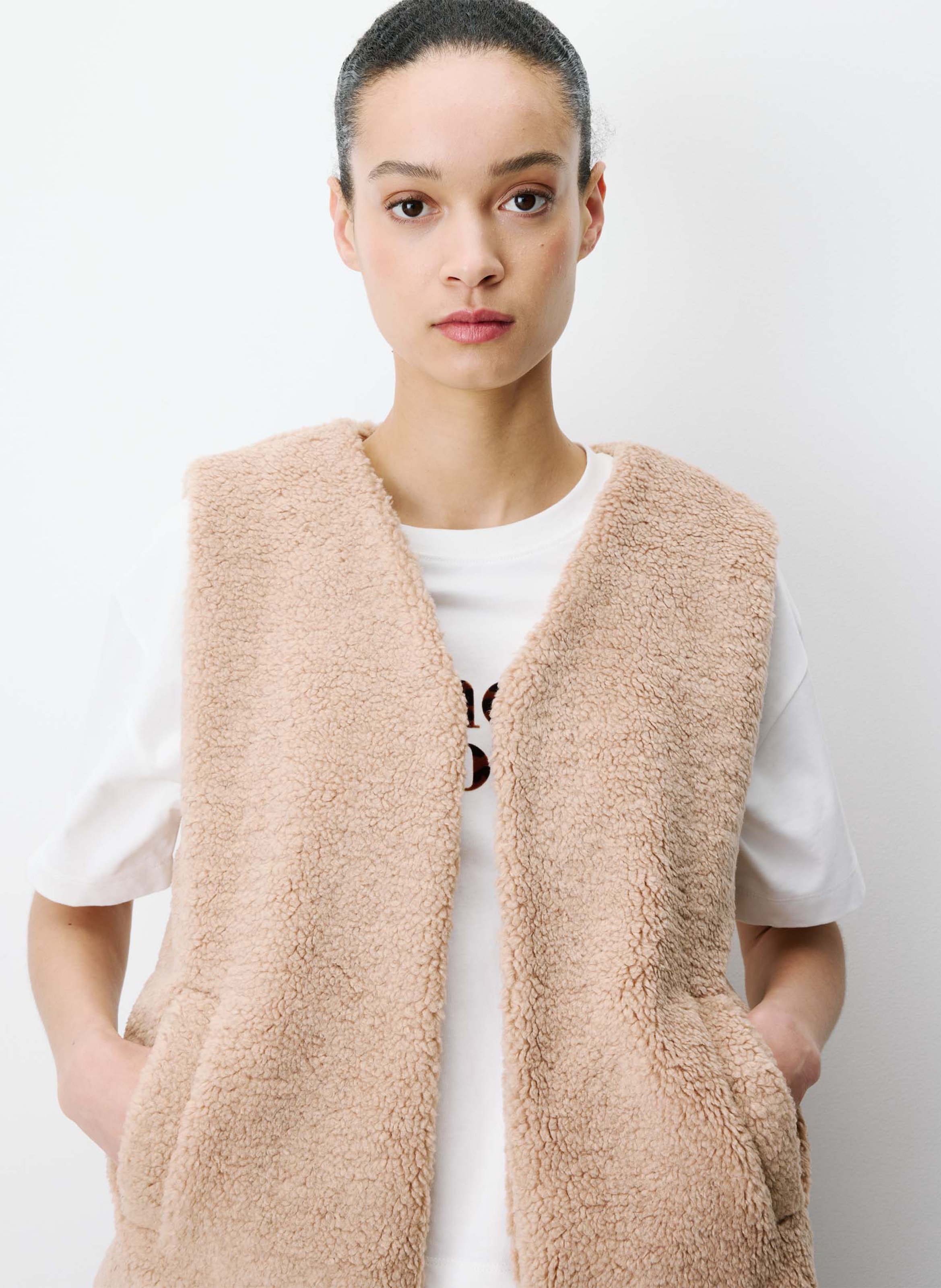 Veste sans manches en shearling synthétique GRACE ET MILA Beige