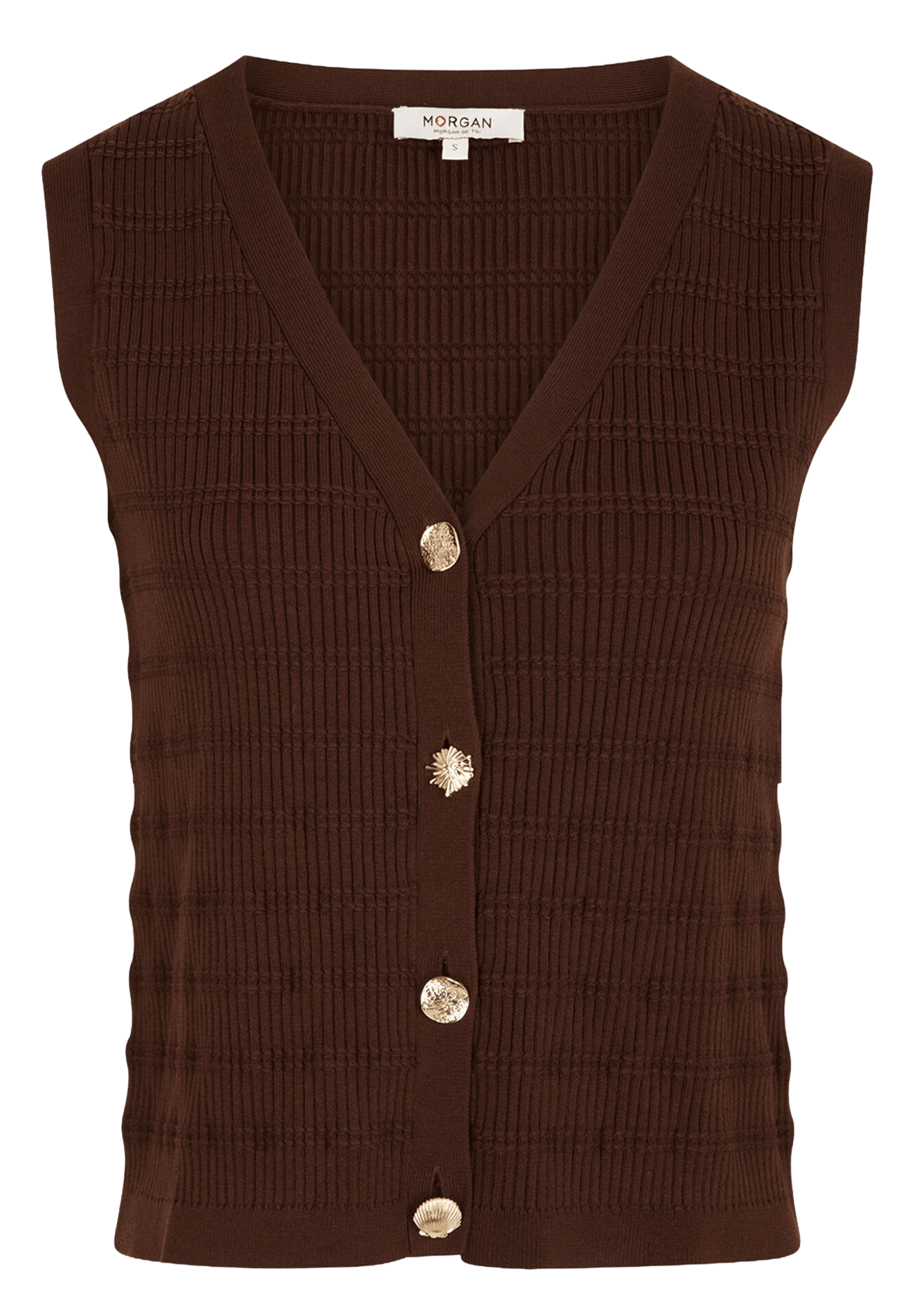 Gilet sans manches col V en maille recyclée MORGAN Marron
