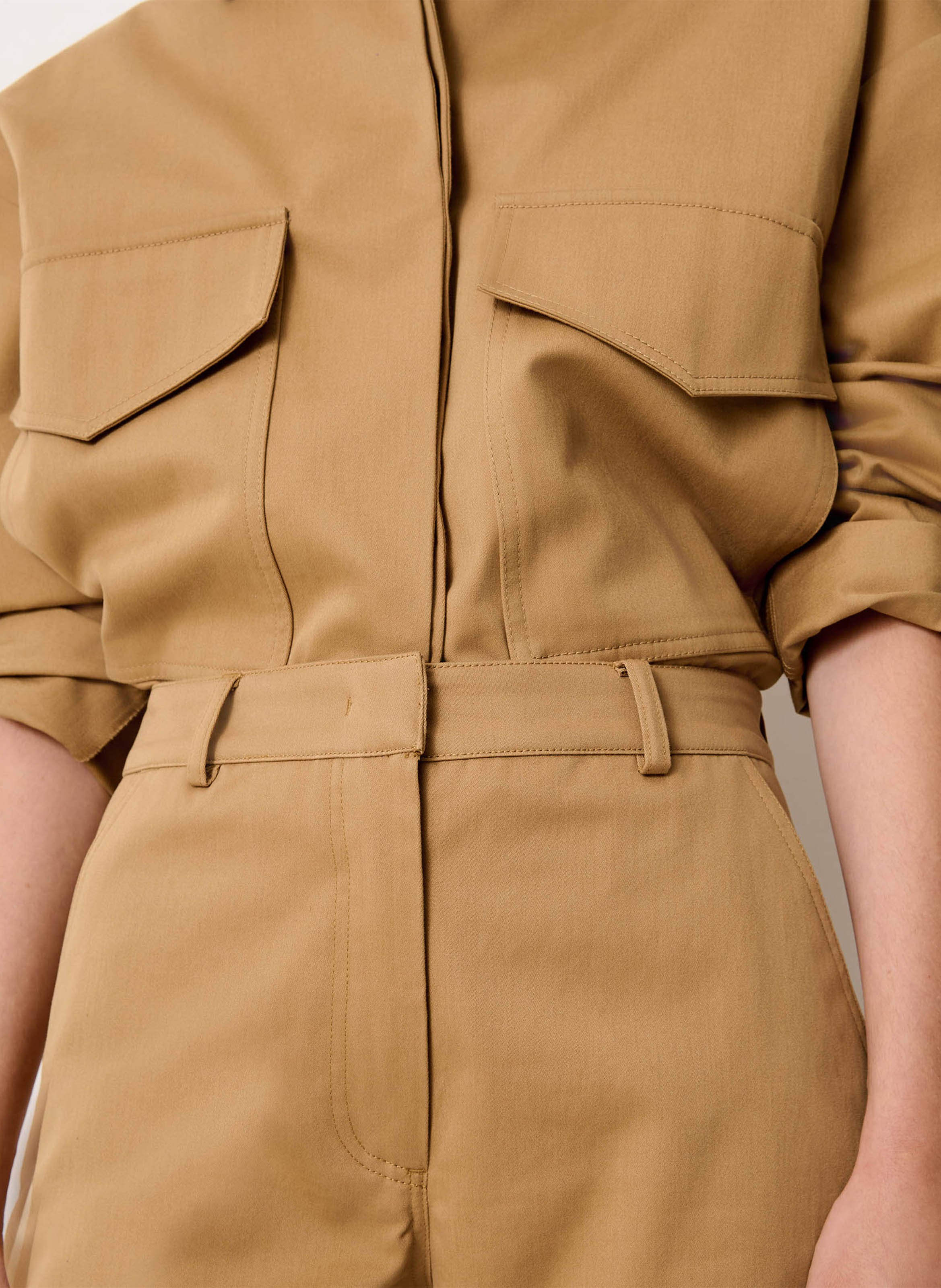 High-waisted rounded trousers SESSUN Beige