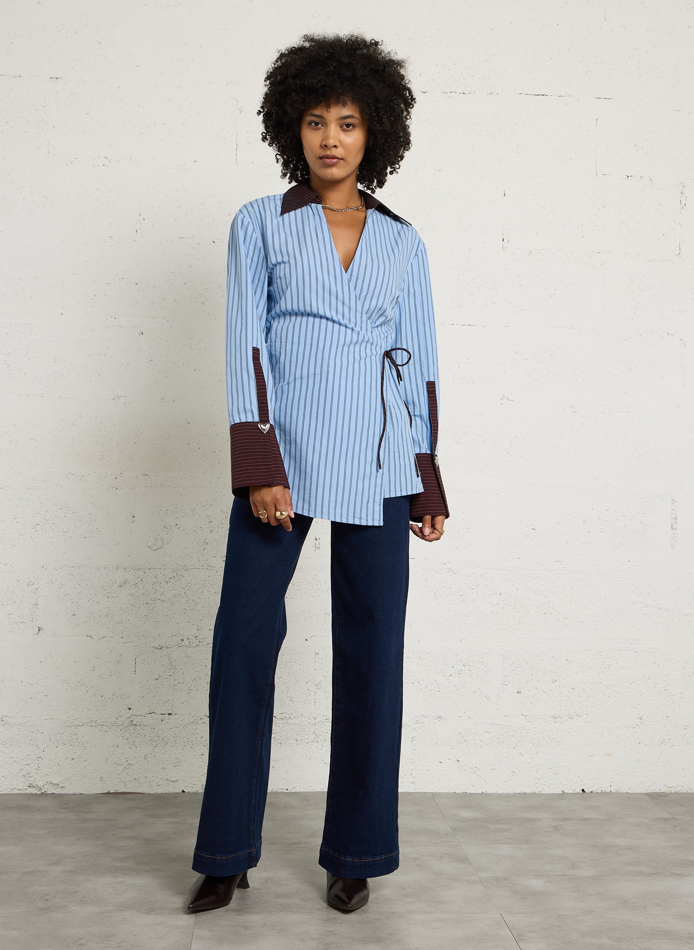 Chemise à rayures en coton FABIENNE CHAPOT Bleu