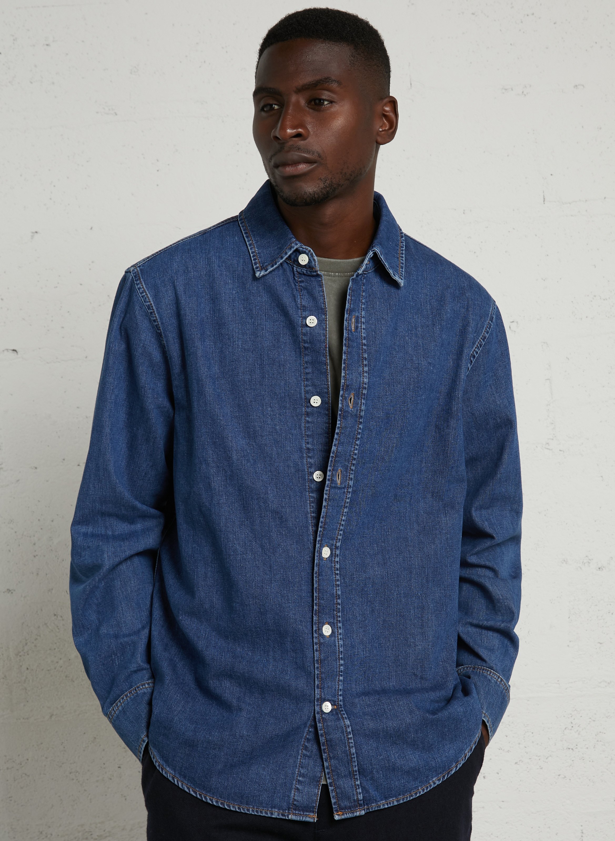 Chemise droite boutonnée en jean GANT Bleu