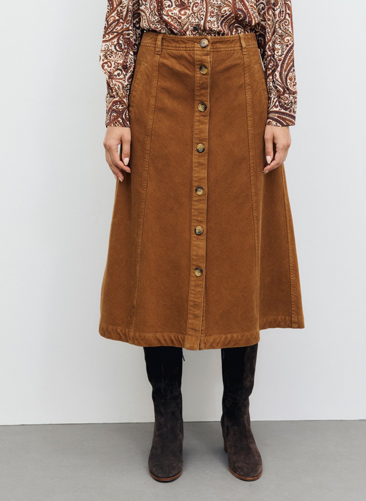 Flared velvet skirt in blended cotton GERARD DAREL Brown