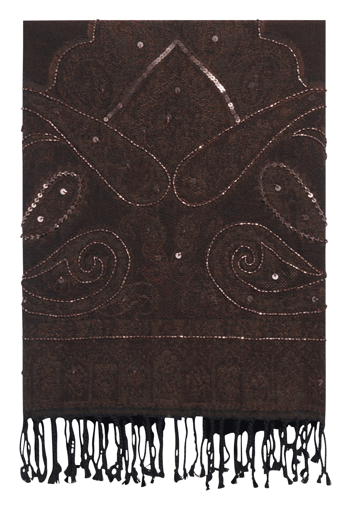 Embroidered wool scarf with fringes GERARD DAREL Brown