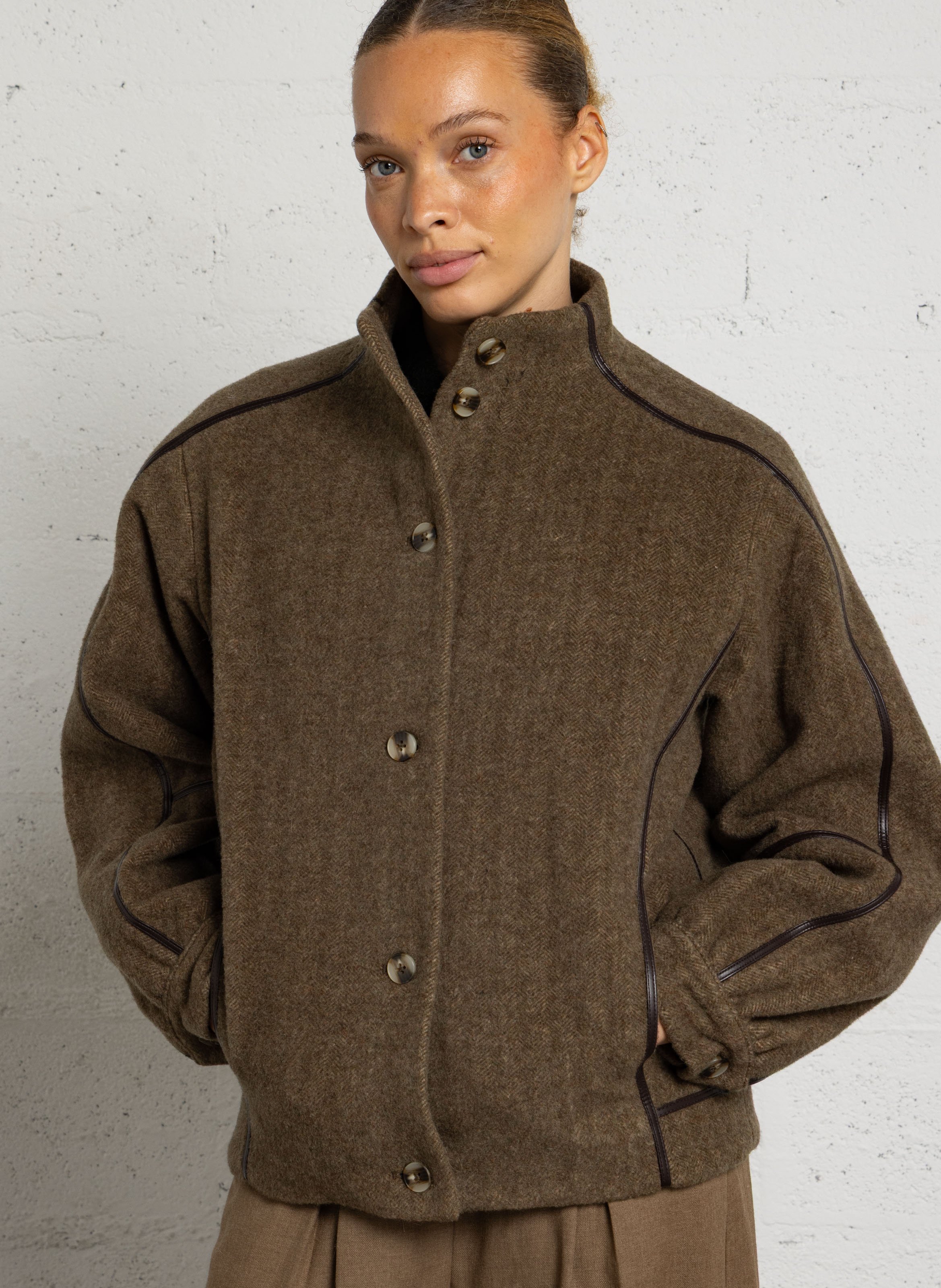 Manteau droit col montant en laine mélangée MAISON 123 Vert