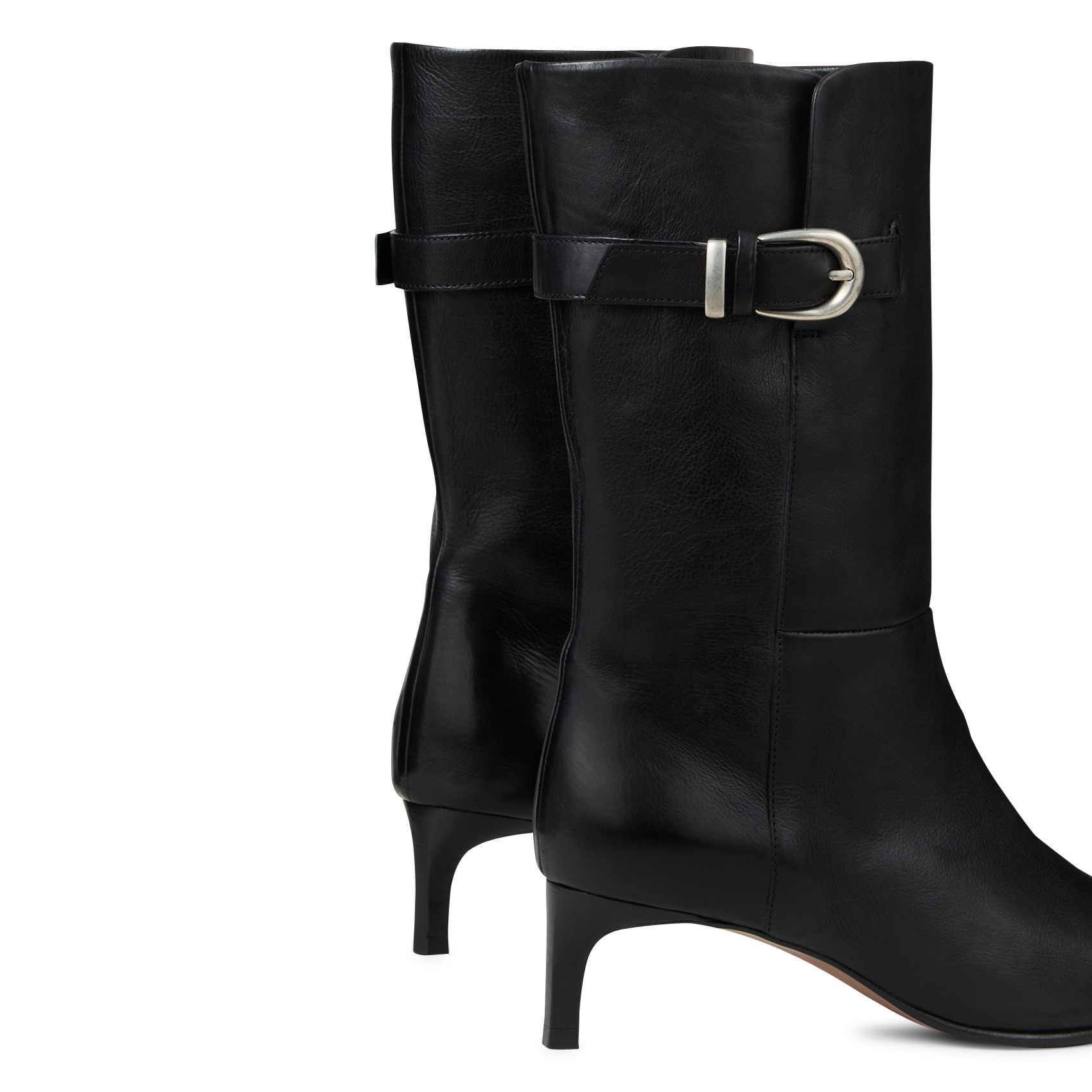 Einfarbige Stiefeletten aus Leder mit mittelhohem Schaft BA&SH Schwarz