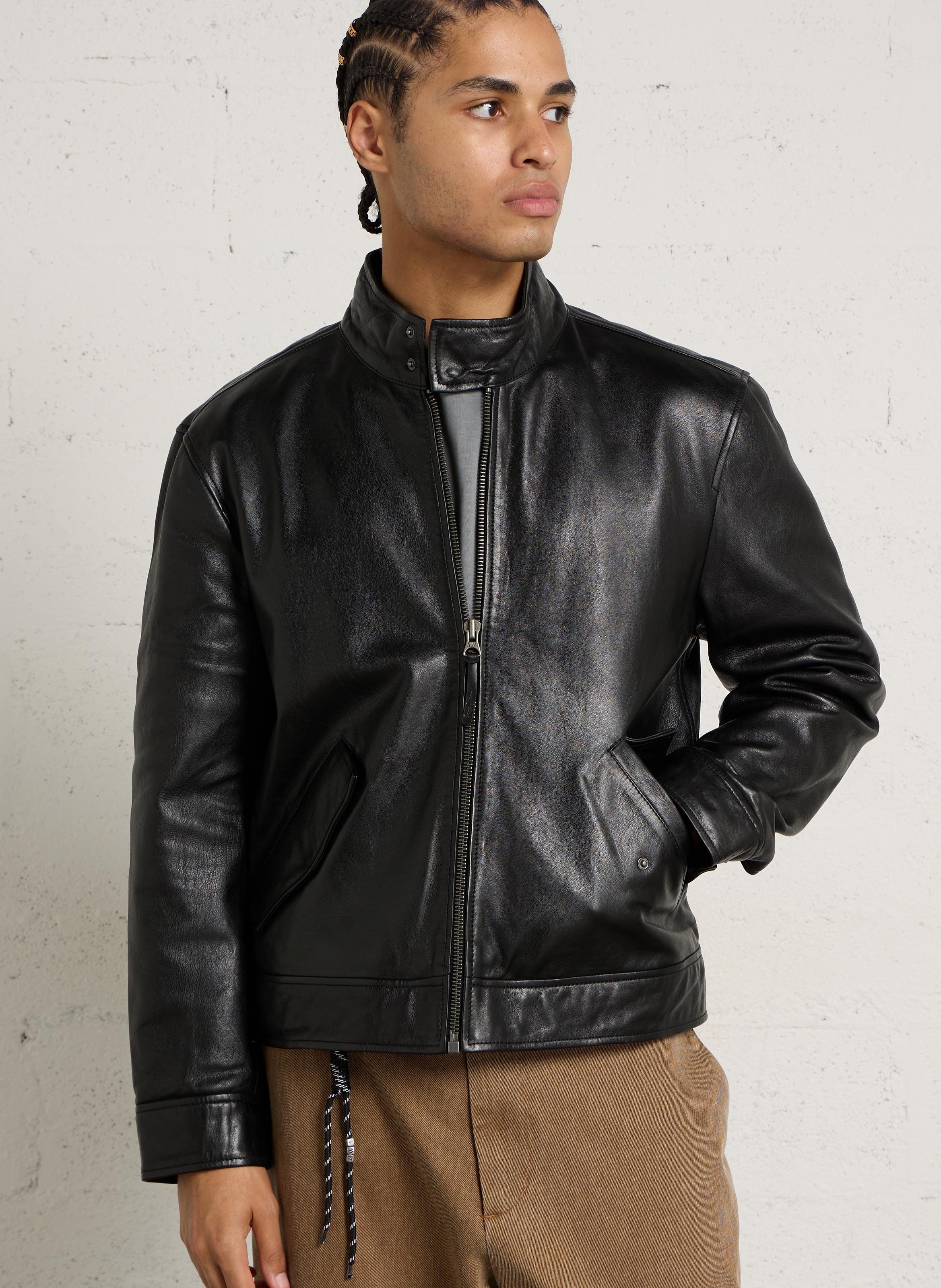 Gerade geschnittene Lederjacke mit Stehkragen PEPE JEANS Schwarz