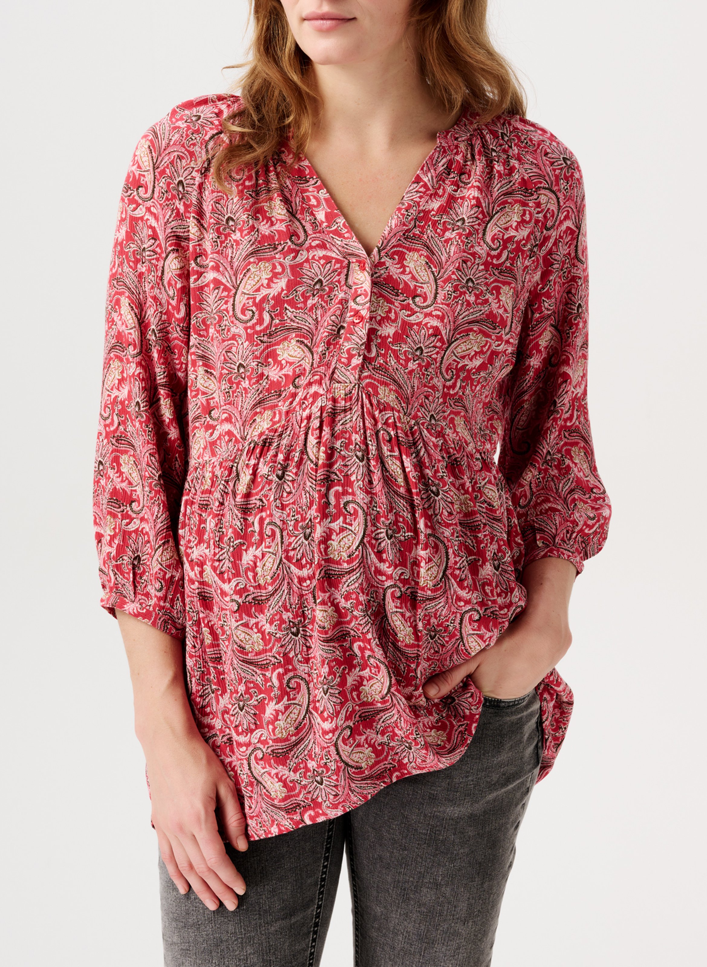 Top col tunisien de grossesse imprimé  NOPPIES Rouge