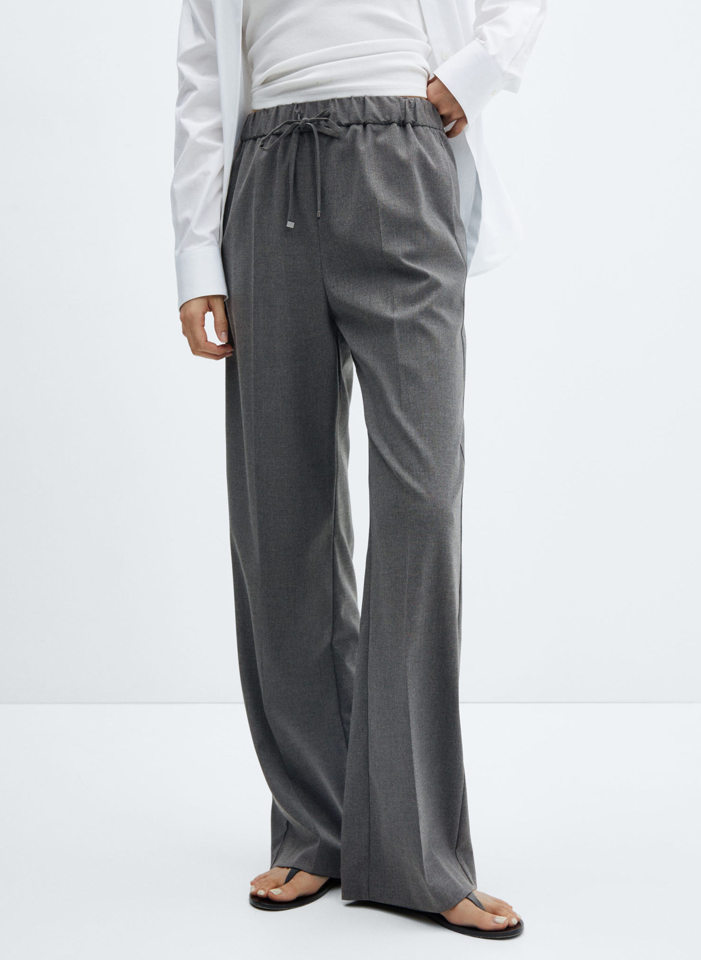 Fluid Wide leg Pants Gris Moyen Mango Women Place des Tendances