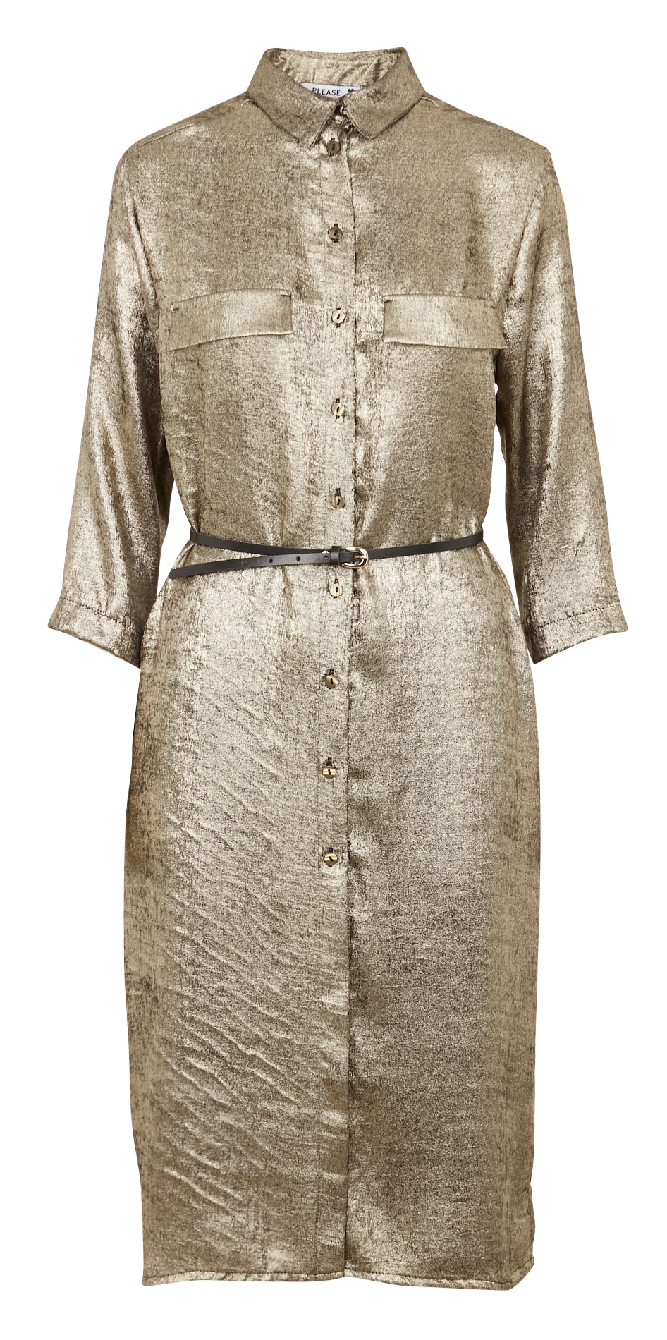 Halflange jurk met klassieke kraag en glanzend effect PLEASE Groen