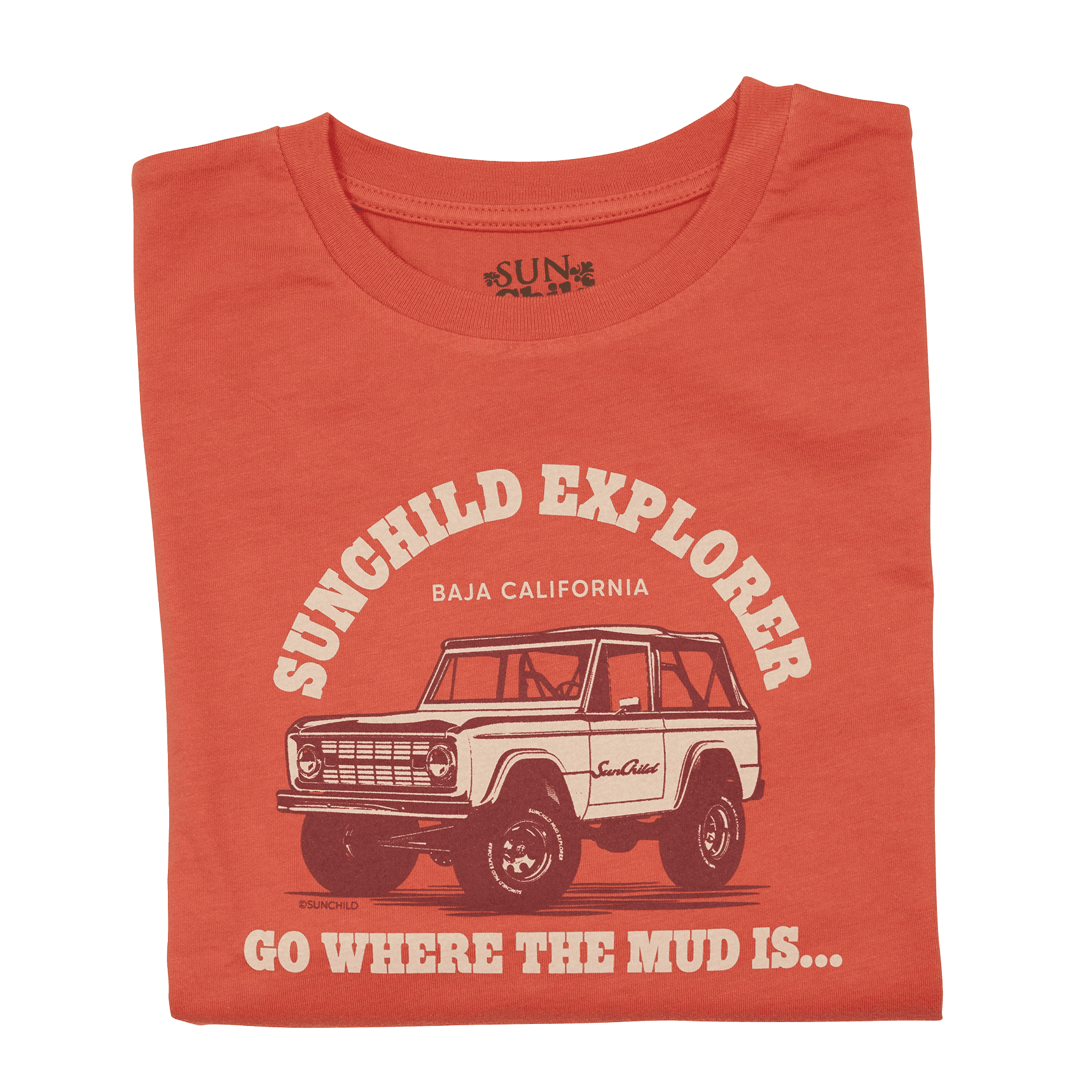 Tee-shirt col rond droit en coton sérigraphié SUNCHILD Rouge