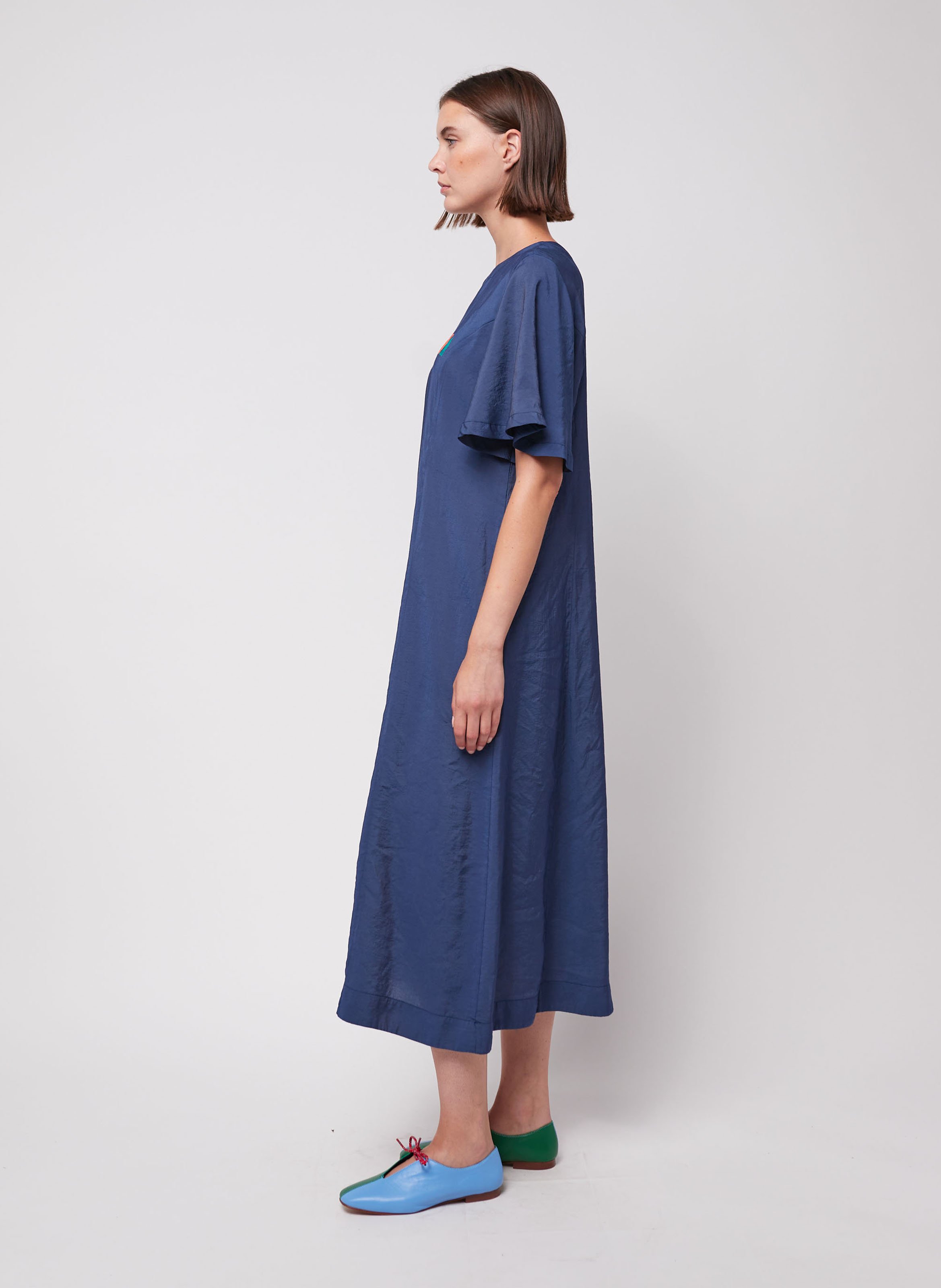 Uitlopende midi-jurk met borduurwerk BOBO CHOSES Blauw