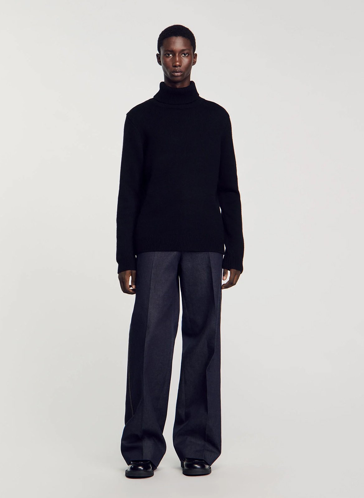 Straight wool-blend polo neck sweater Black