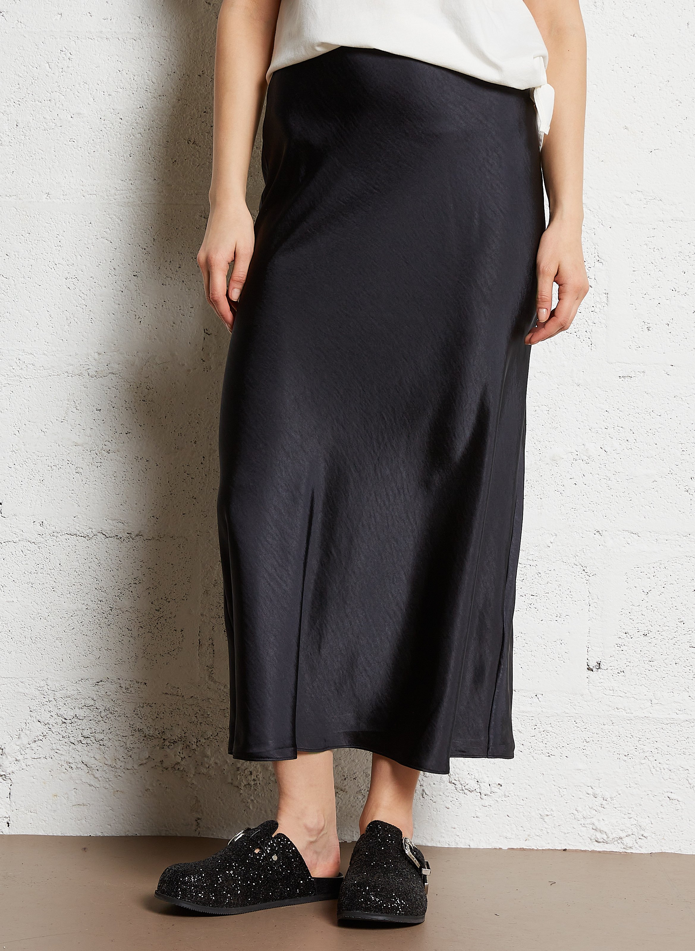 Flared Satin Maxi Skirt IKKS Black