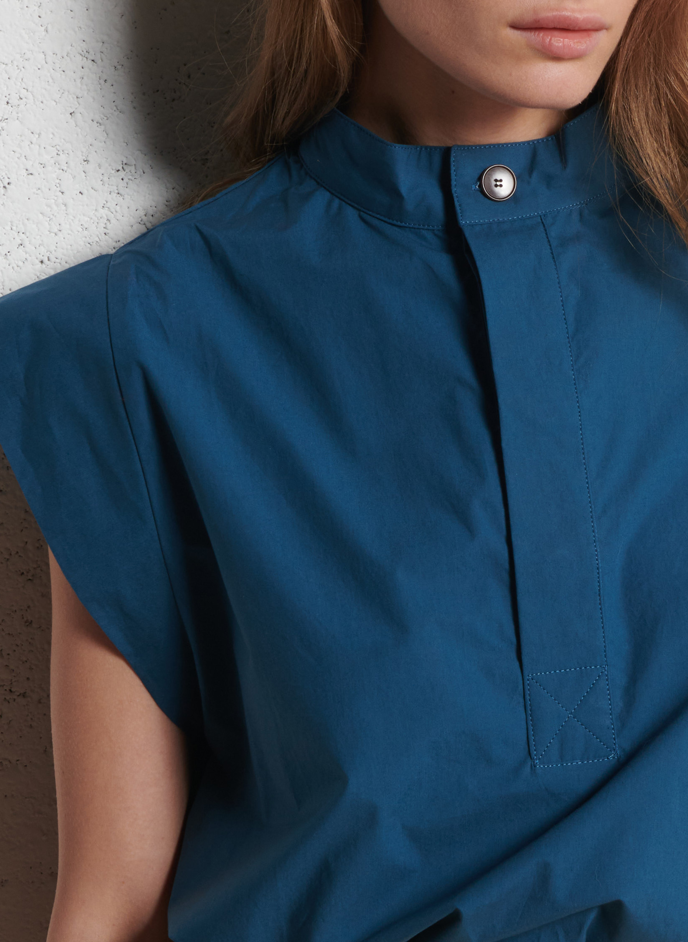 Mouwloze top van katoenen popeline BELLEPIECE Blauw