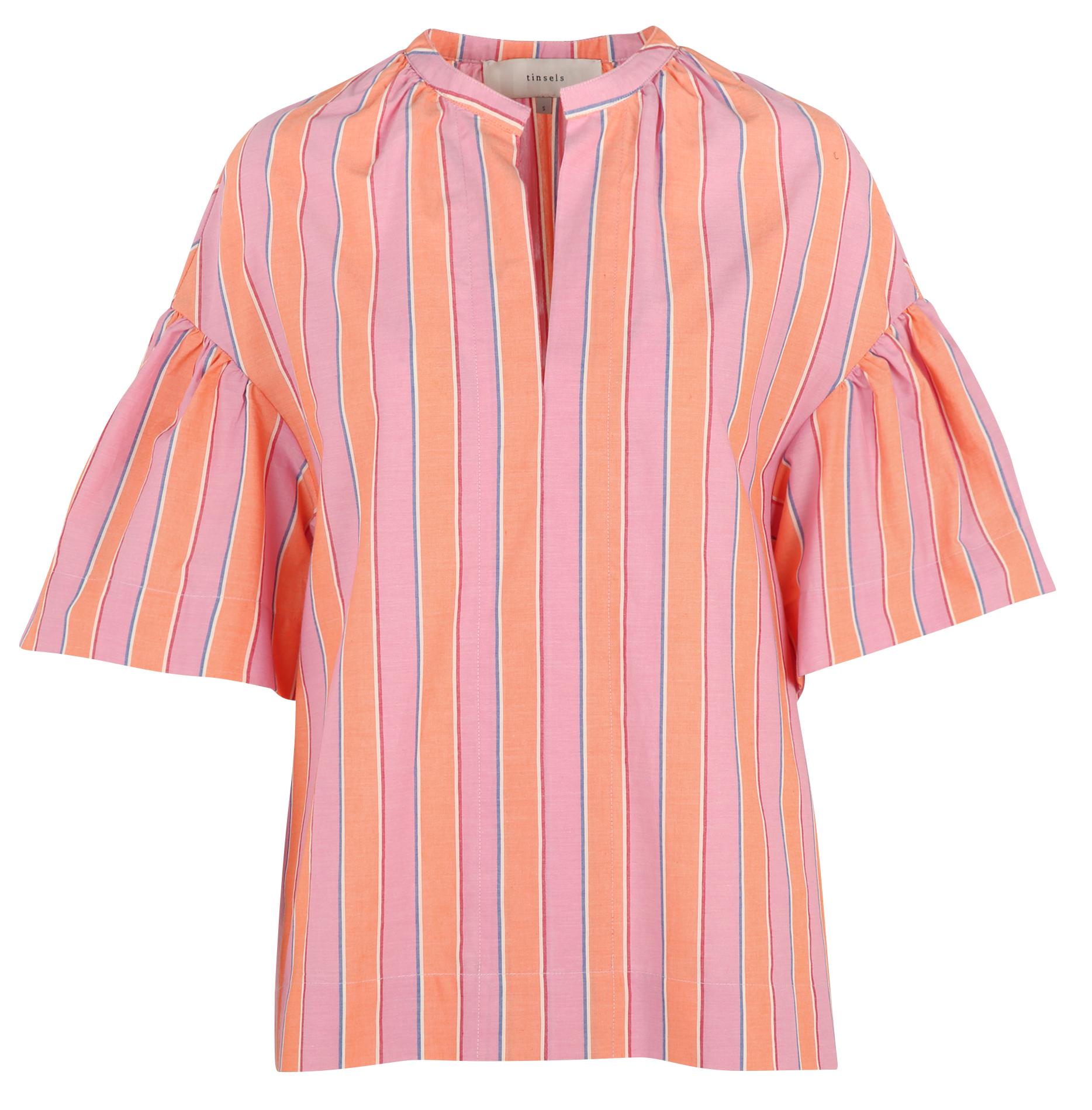 Henley-collar top in striped cotton TINSELS Orange