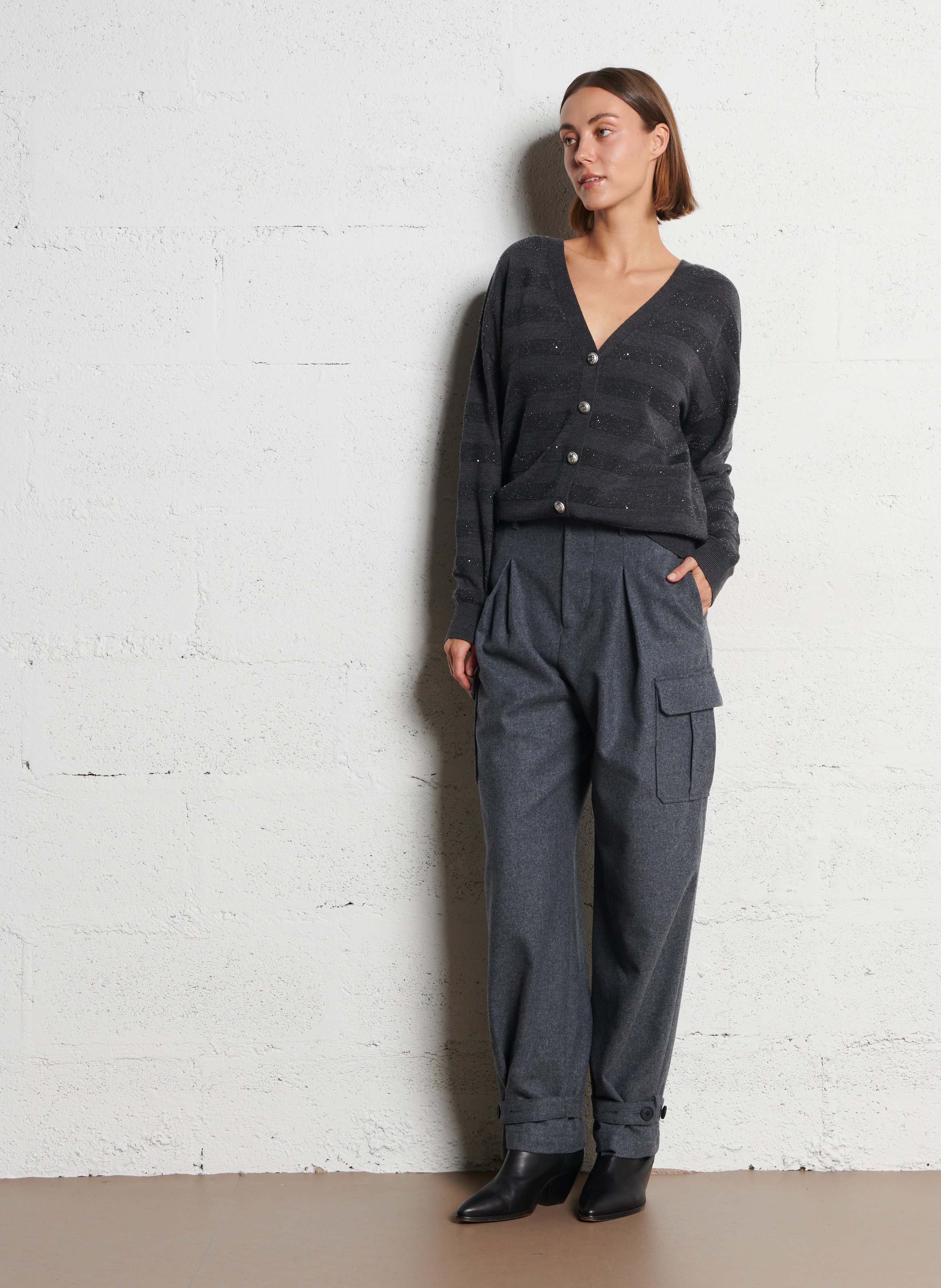 Buttoned striped cardigan with sequins IKKS Grey