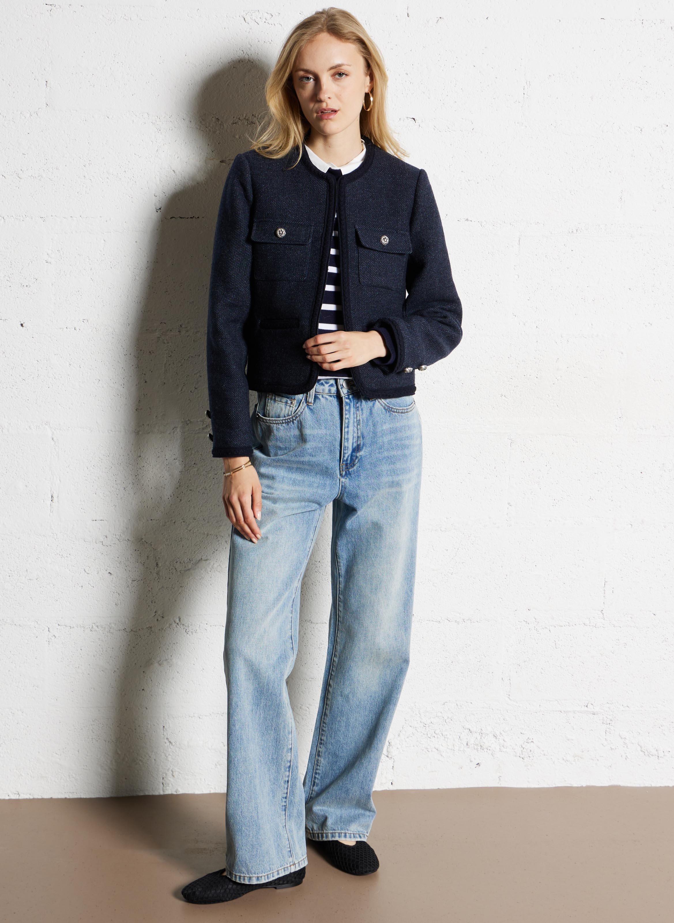 Veste droite en laine mélangée SUNCOO Bleu