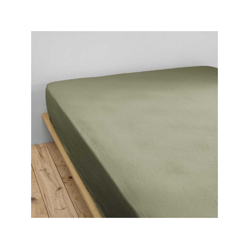 "Fitted sheet "Gaia" all sizes in "cotton gauze"" L'EFFET PAPILLON Green