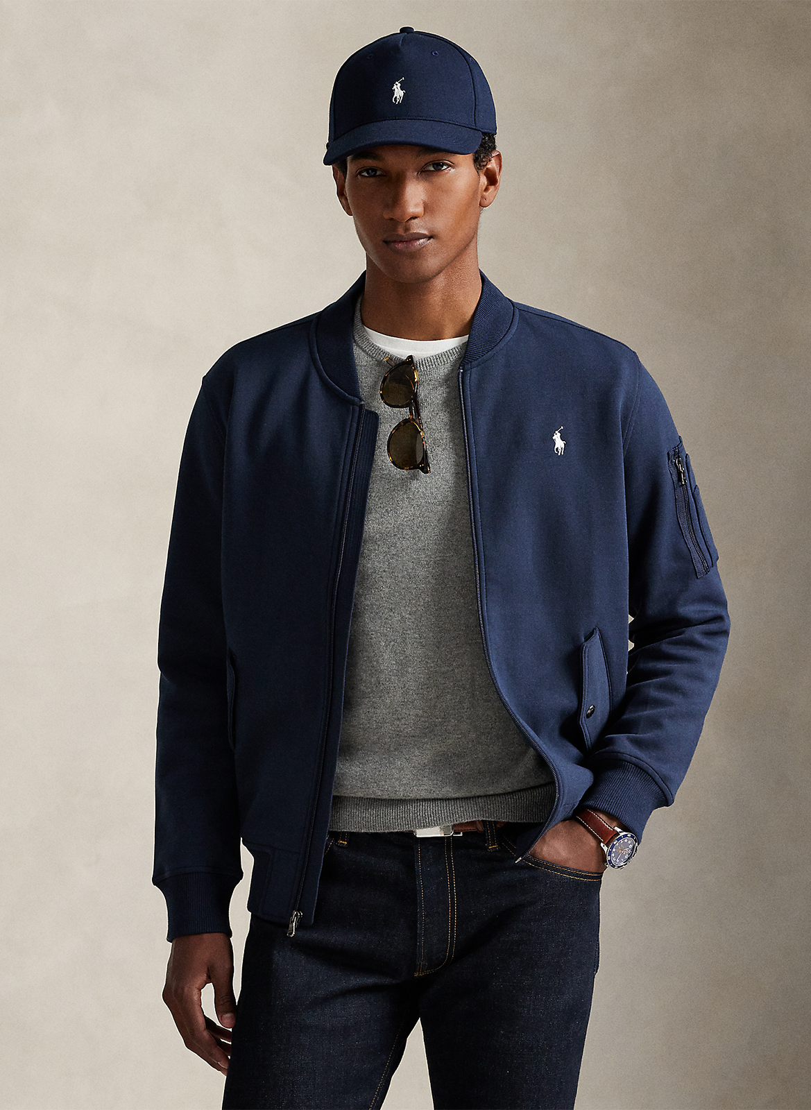 Blouson col rond en coton mélangé POLO RALPH LAUREN Bleu