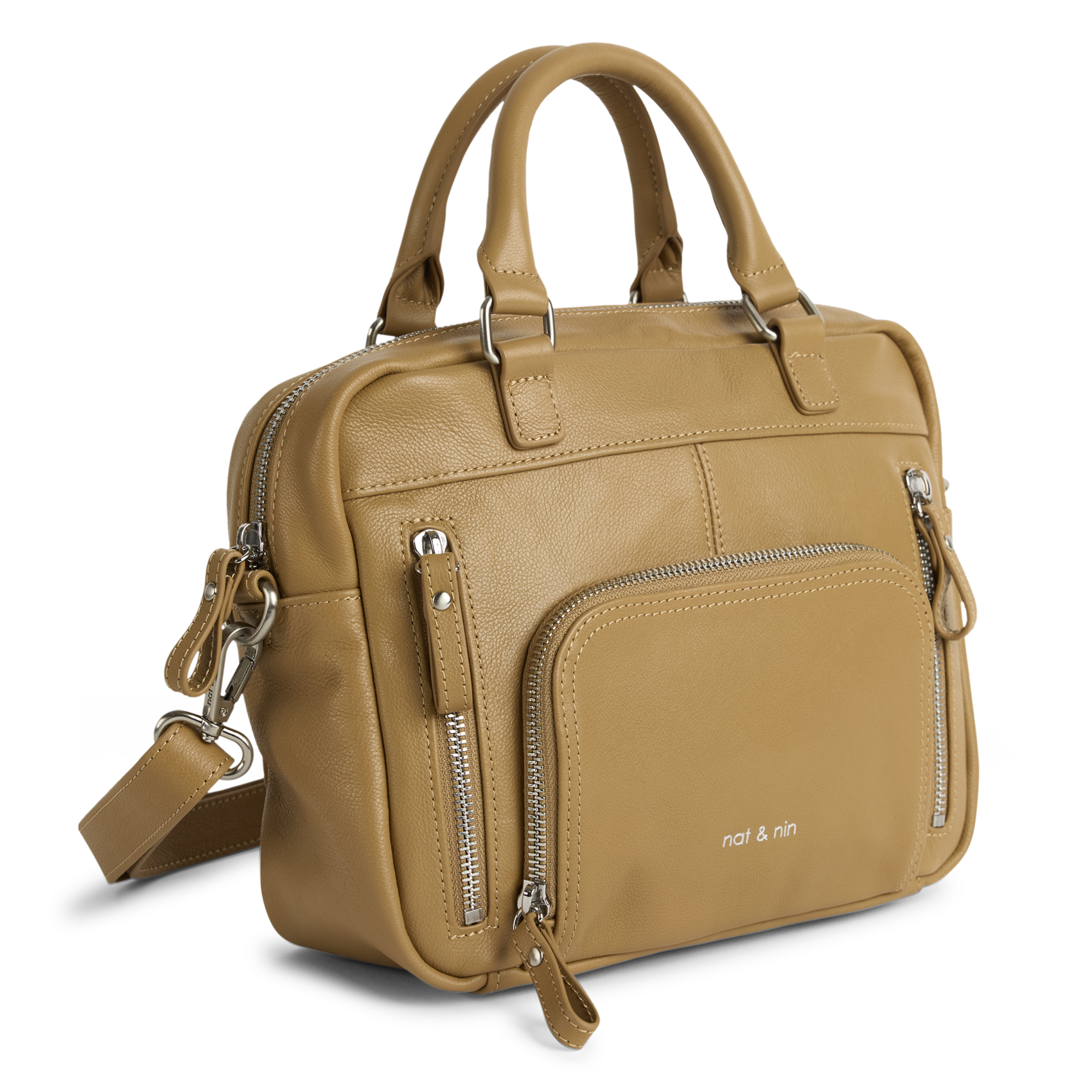 Sac à main multipoches en cuir NAT & NIN Marron