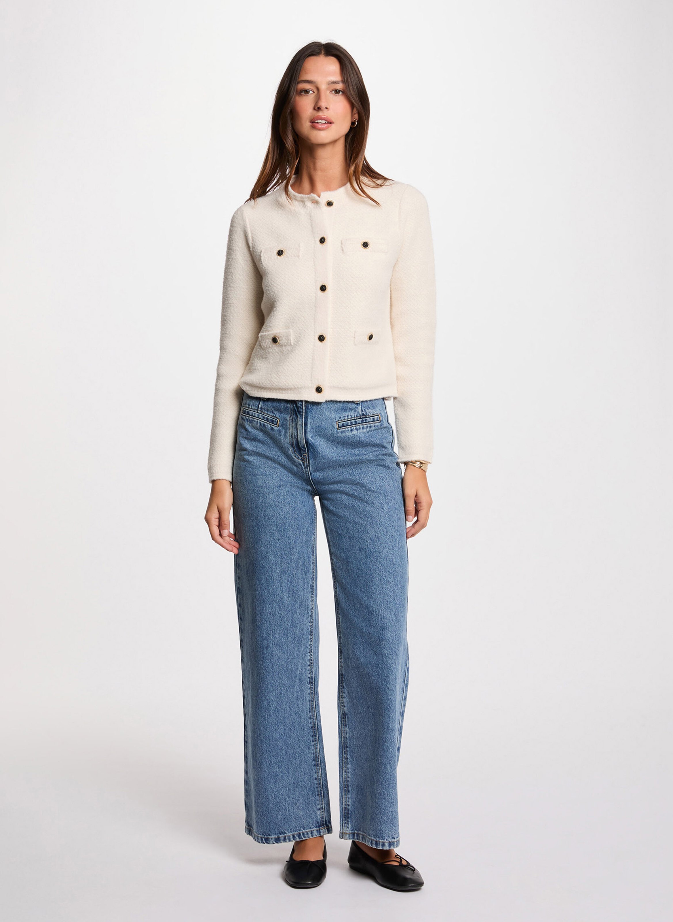 Strickjacke mit Rundhalsausschnitt MORGAN Beige