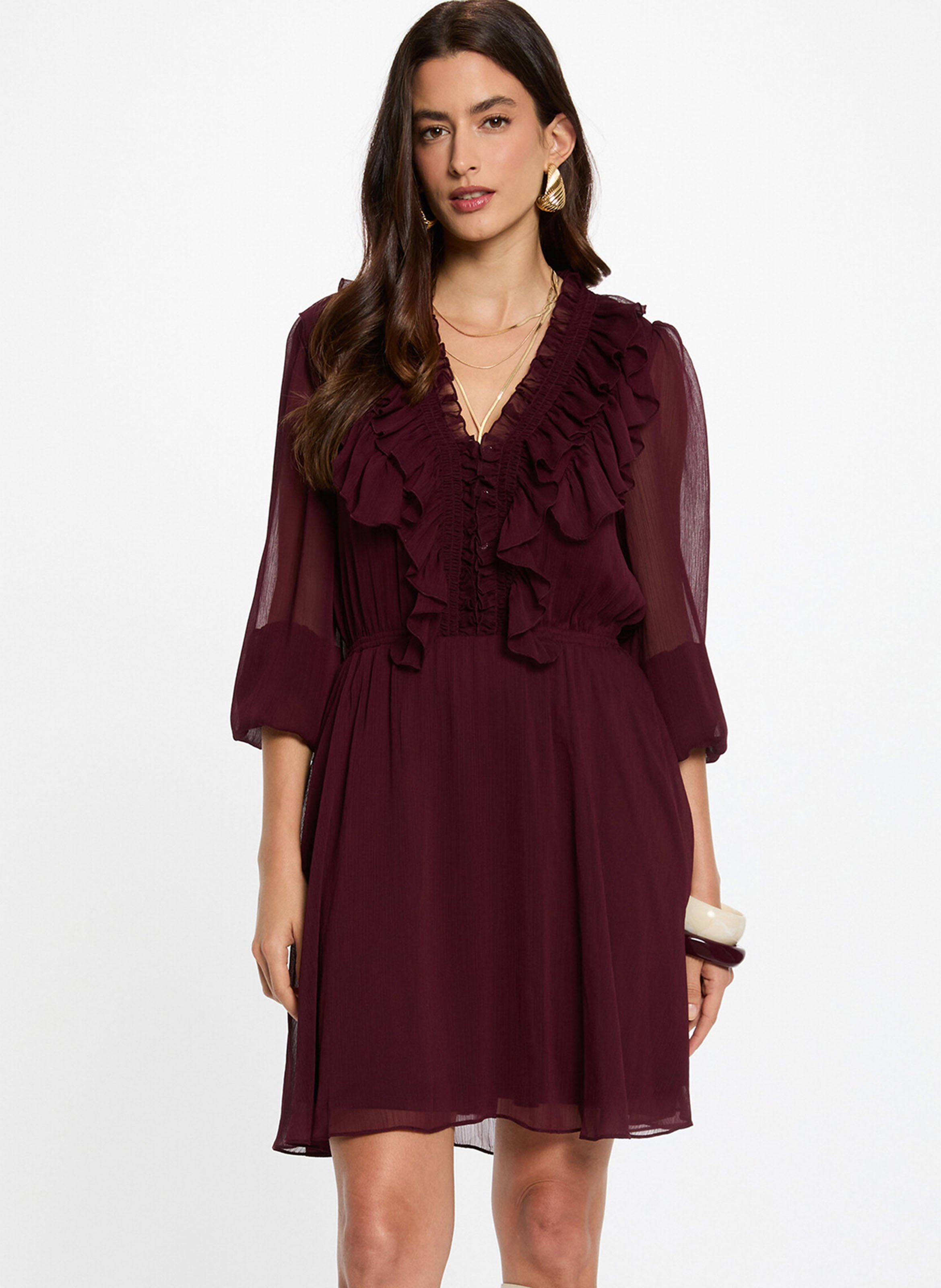 Korte jurk met V-hals MORGAN Purple