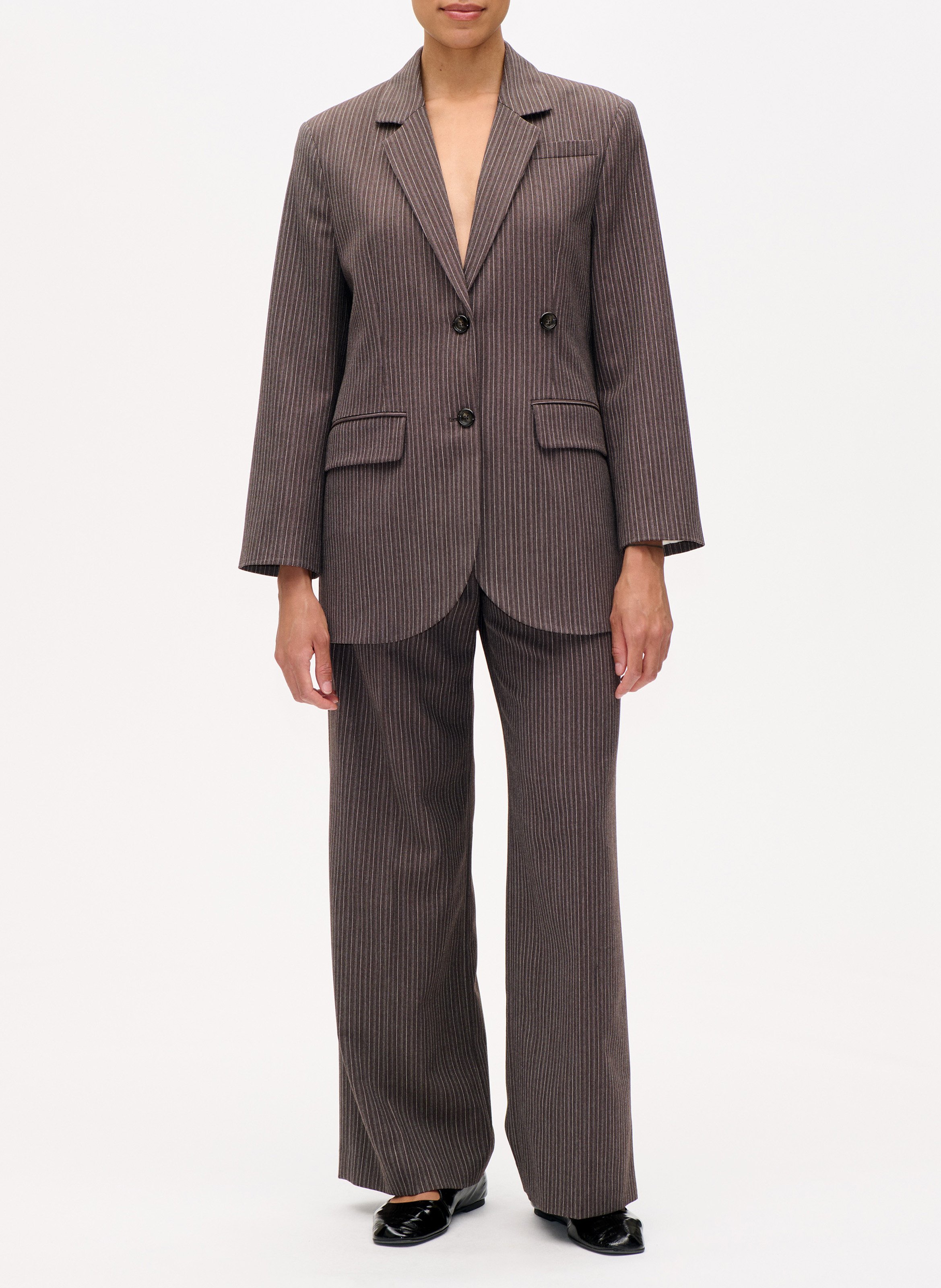 Veste tailleur droite rayé en fibres recyclées mélangées BAUM UND PFERDGARTEN Marron